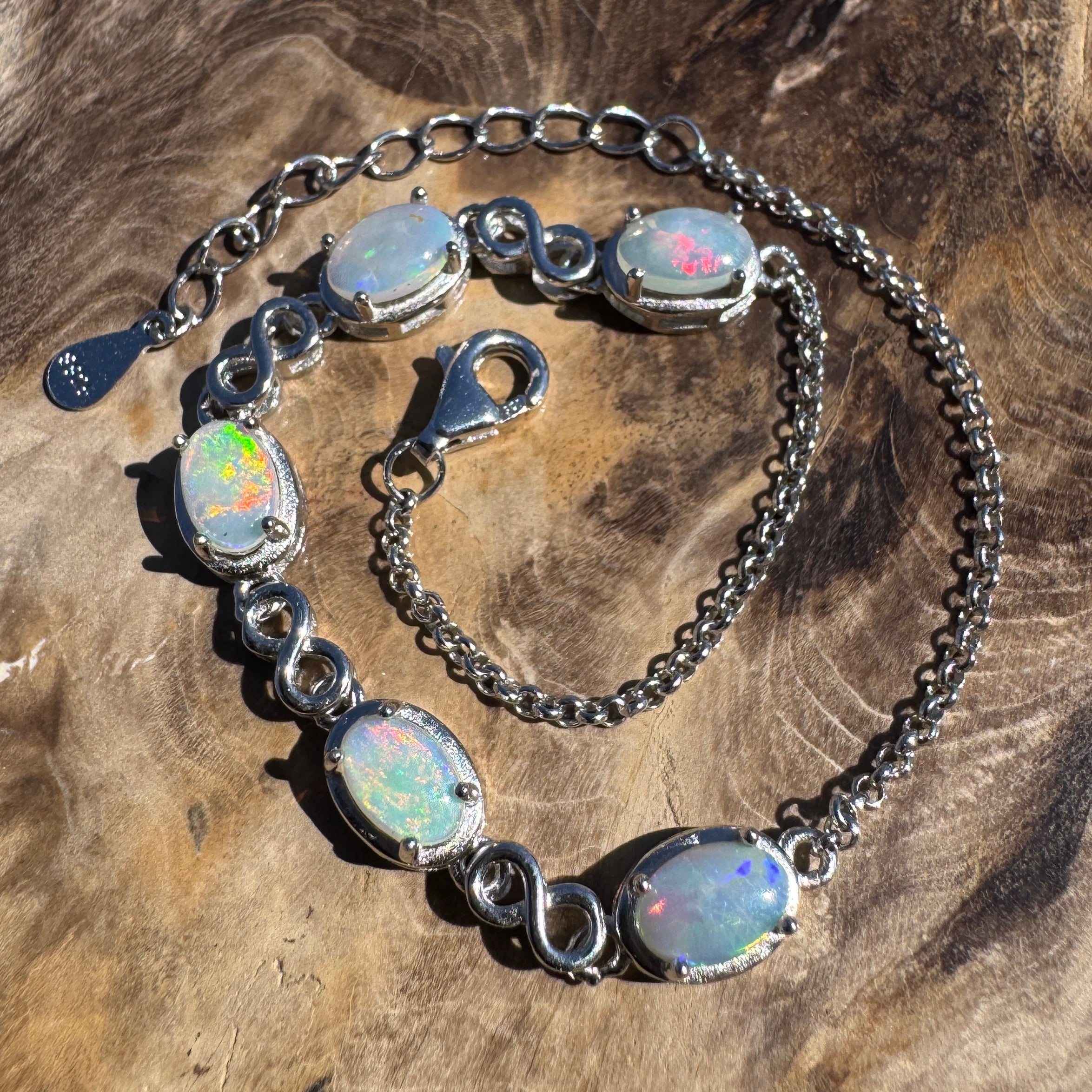 1.5ct Coober Pedy Opal Bracelet ~ 'Lambina Spectrum' | 925 Sterling Silver | Solid Australian Opal