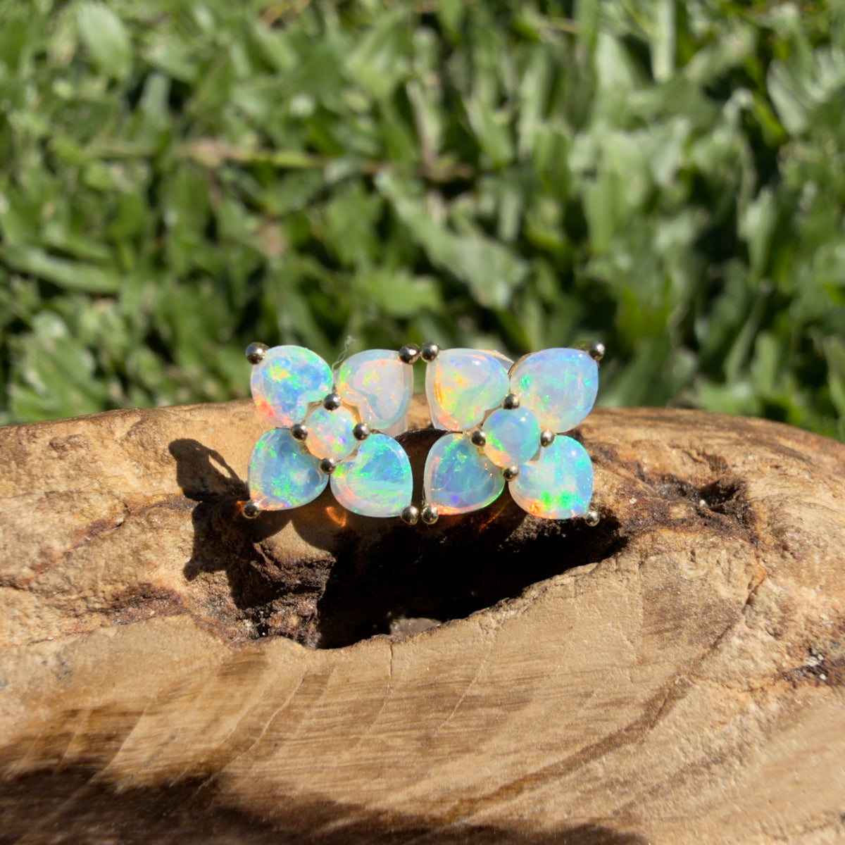 1.2ct Coober Pedy Opal Flower Stud Earrings ~ 'Hunter Valley Blossom' | 9ct Yellow Gold | Solid Australian Opal
