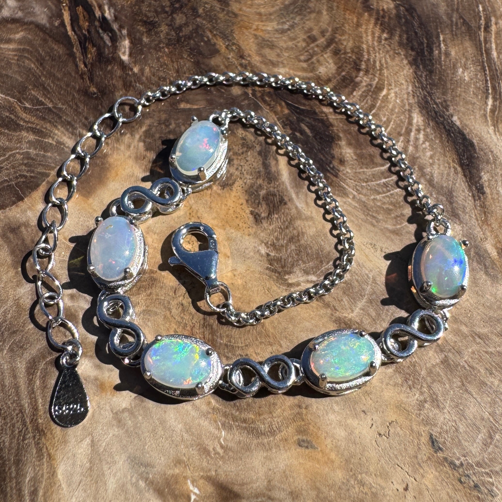 1.5ct Coober Pedy Opal Bracelet ~ 'Lambina Spectrum' | 925 Sterling Silver | Solid Australian Opal