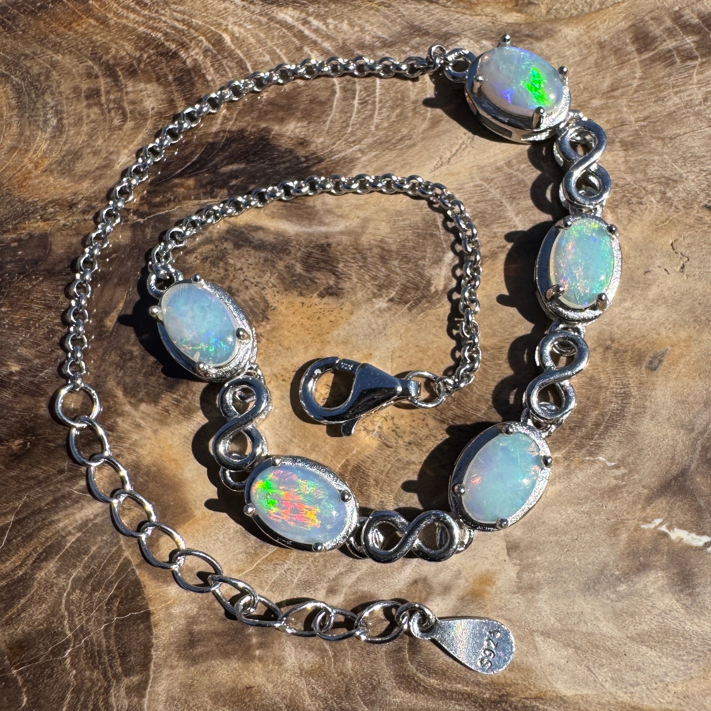 1.5ct Coober Pedy Opal Bracelet ~ 'Lambina Spectrum' | 925 Sterling Silver | Solid Australian Opal