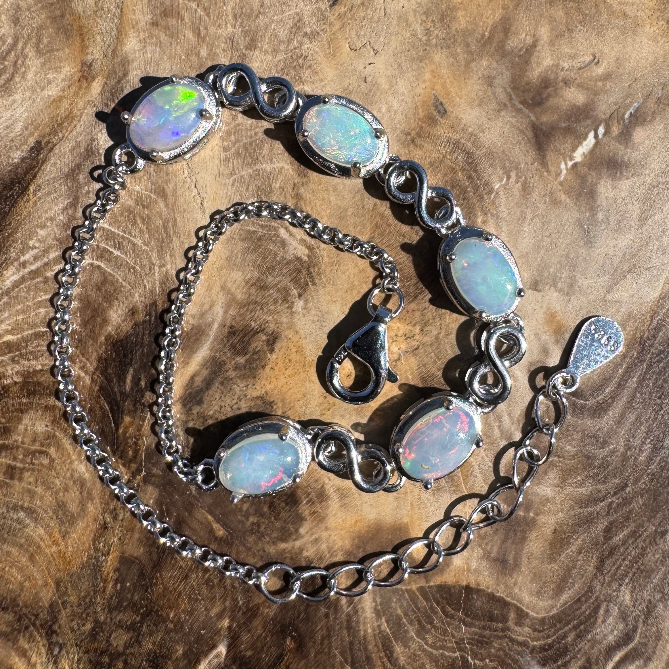 1.5ct Coober Pedy Opal Bracelet ~ 'Lambina Spectrum' | 925 Sterling Silver | Solid Australian Opal