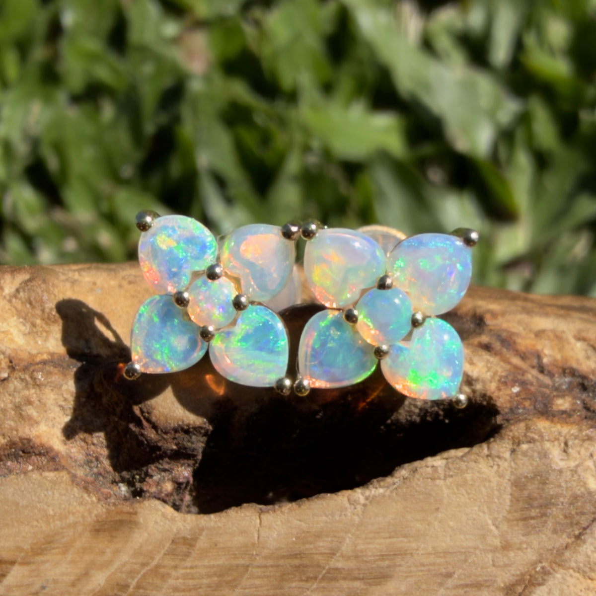 1.2ct Coober Pedy Opal Flower Stud Earrings ~ 'Hunter Valley Blossom' | 9ct Yellow Gold | Solid Australian Opal