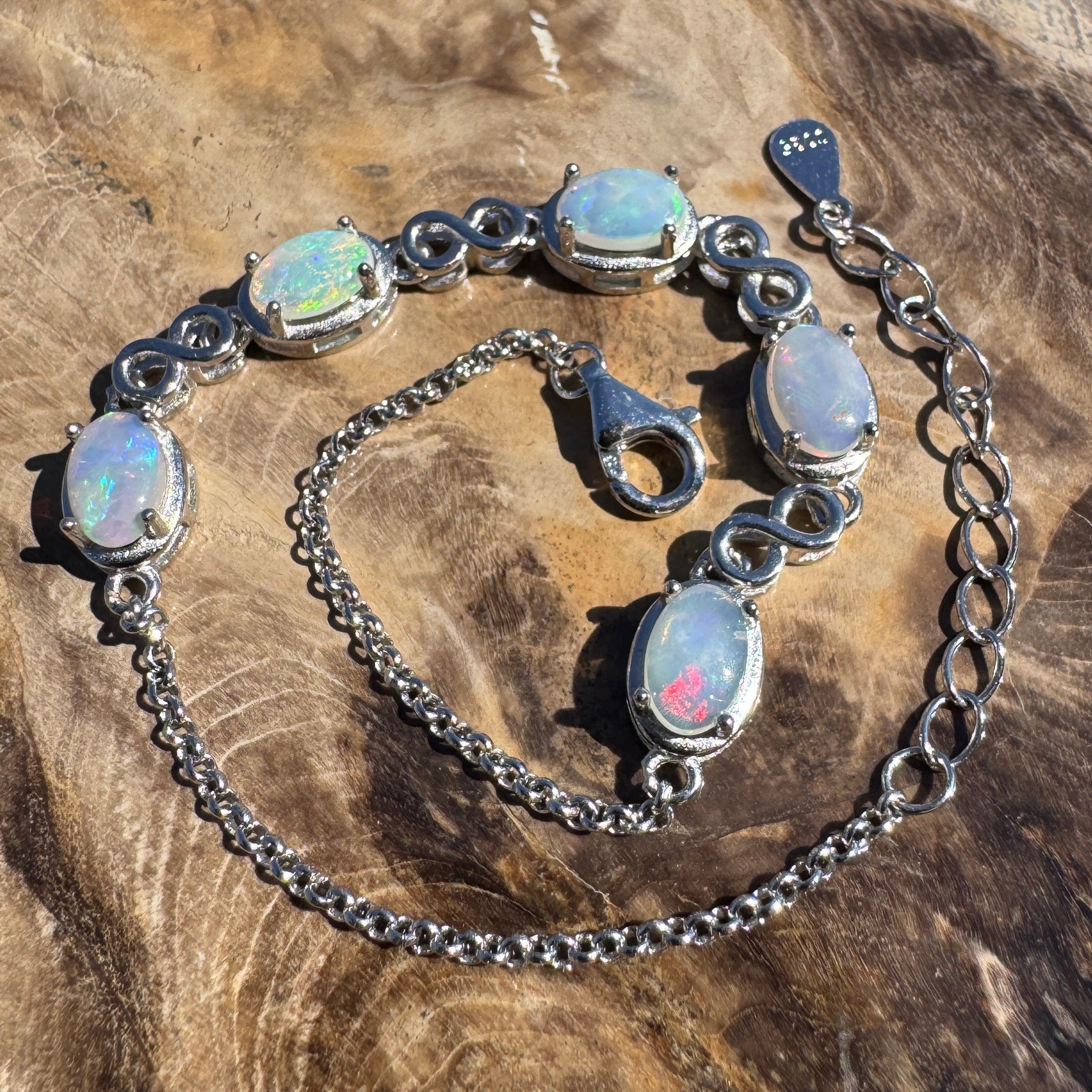 1.5ct Coober Pedy Opal Bracelet ~ 'Lambina Spectrum' | 925 Sterling Silver | Solid Australian Opal