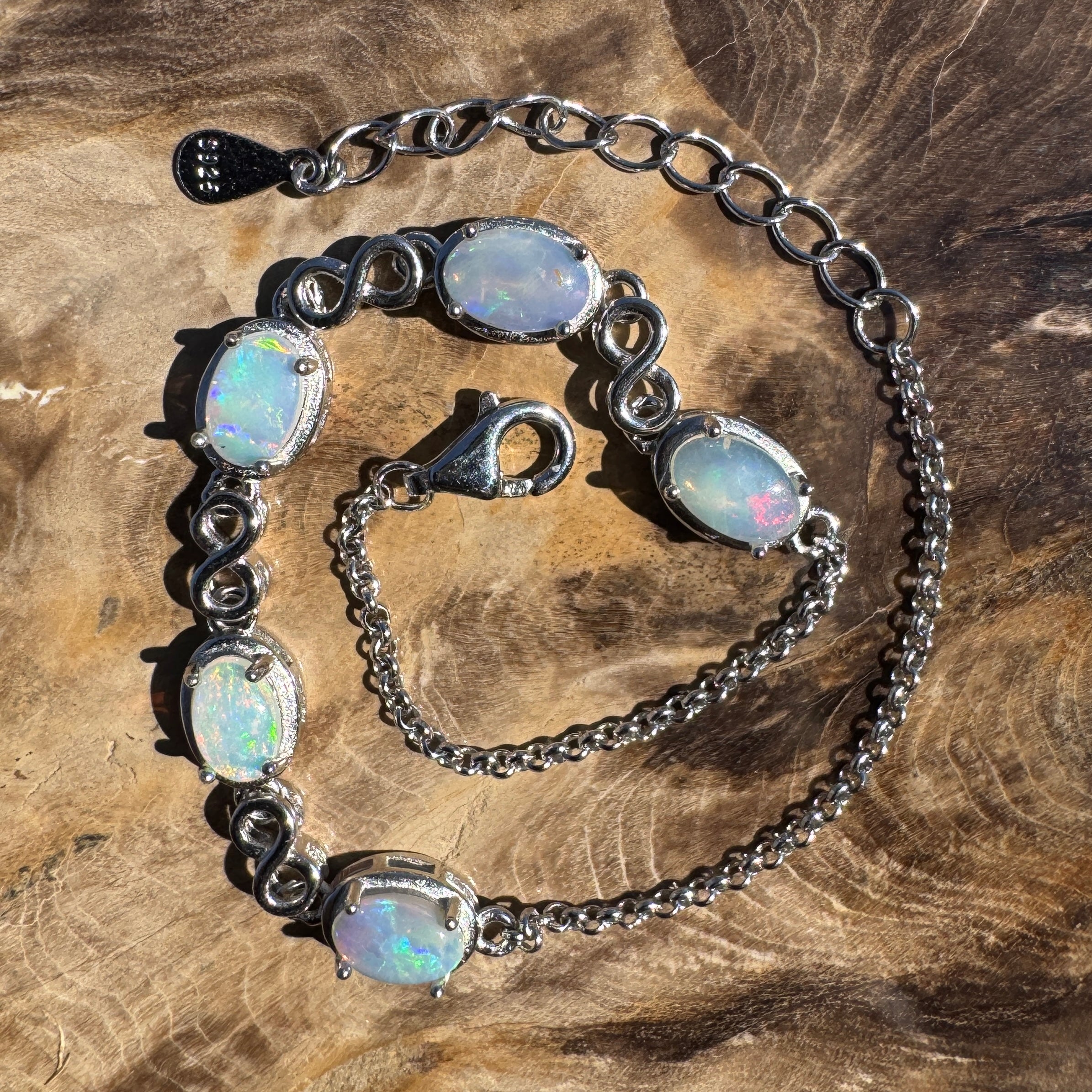 1.5ct Coober Pedy Opal Bracelet ~ 'Lambina Spectrum' | 925 Sterling Silver | Solid Australian Opal