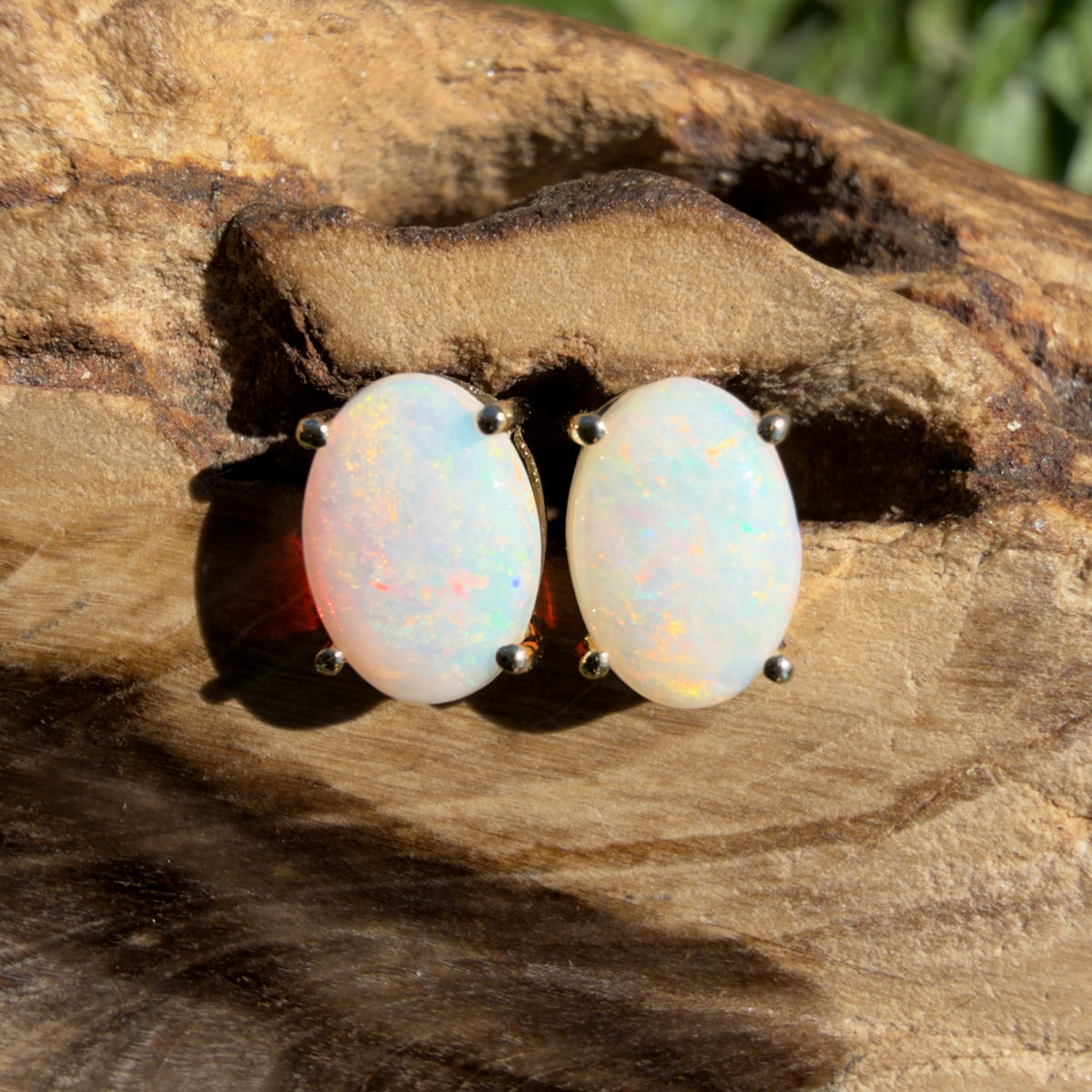 1.1ct Coober Pedy Opal Stud Earrings ~ 'Coolgardie Glow' | 9ct Yellow Gold | Solid Australian Opal