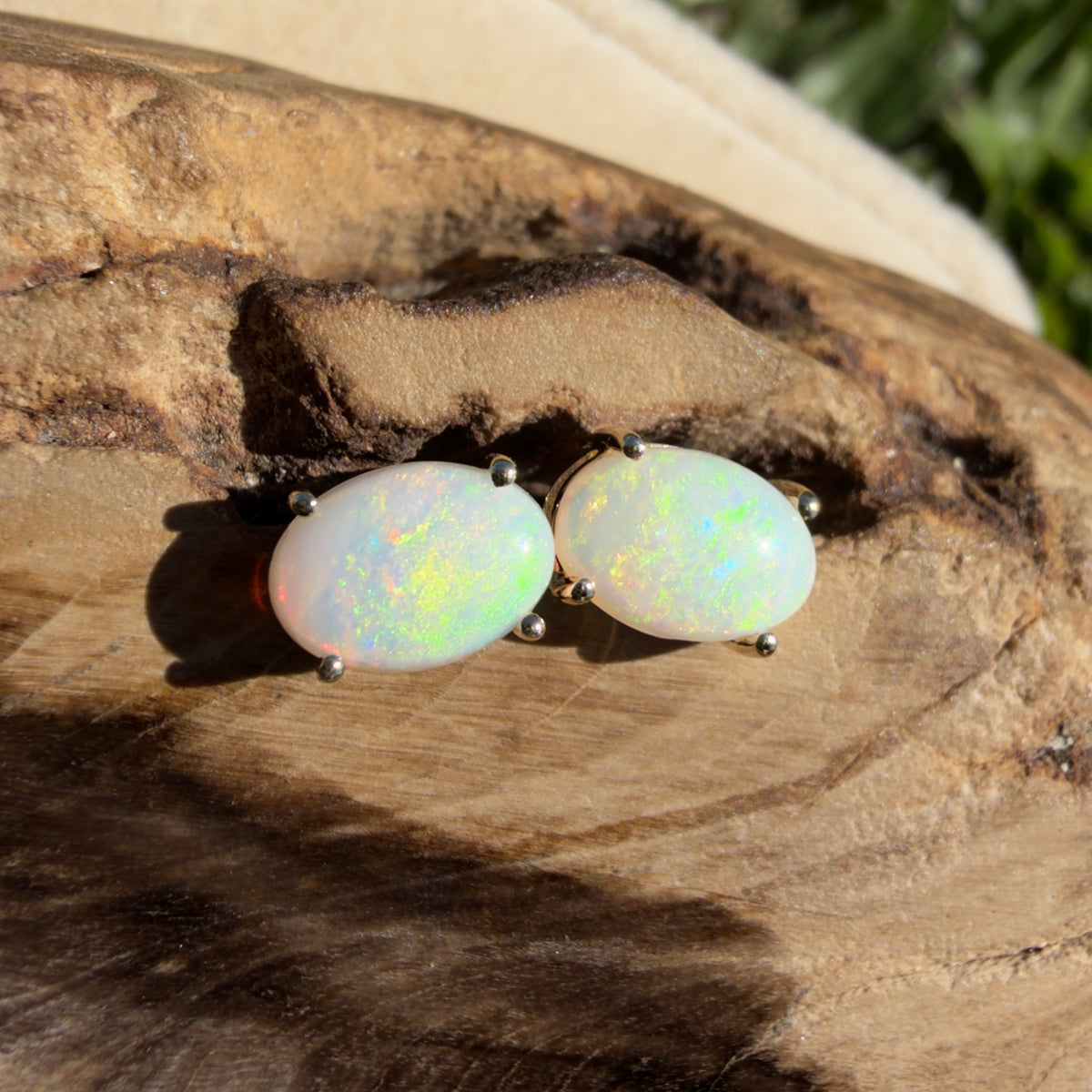 1.1ct Coober Pedy Opal Stud Earrings ~ 'Coolgardie Glow' | 9ct Yellow Gold | Solid Australian Opal
