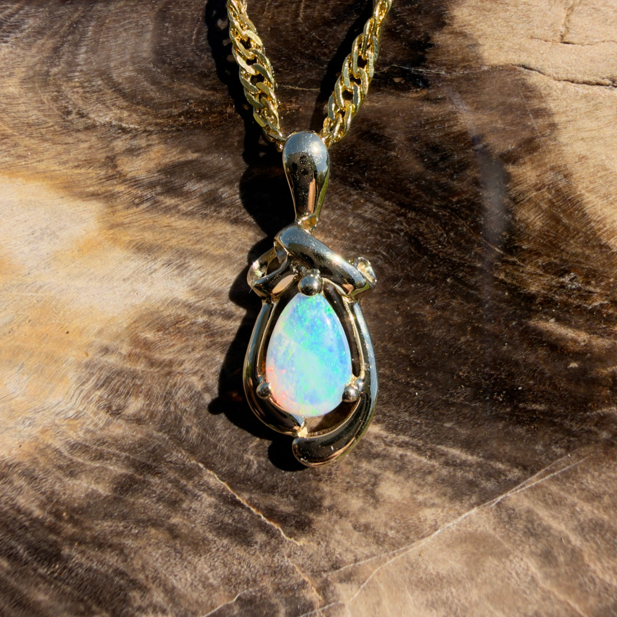 0.4ct Coober Pedy Opal Pendant Necklace ~ 'Gippsland Spark' | 9ct Yellow Gold | Solid Australian Opal