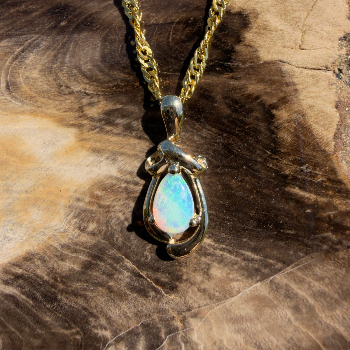 0.4ct Coober Pedy Opal Pendant Necklace ~ 'Gippsland Spark' | 9ct Yellow Gold | Solid Australian Opal
