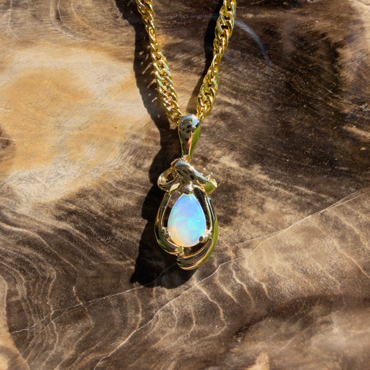 0.4ct Coober Pedy Opal Pendant Necklace ~ 'Gympie Firedrop' | 9ct Yellow Gold | Solid Australian Opal