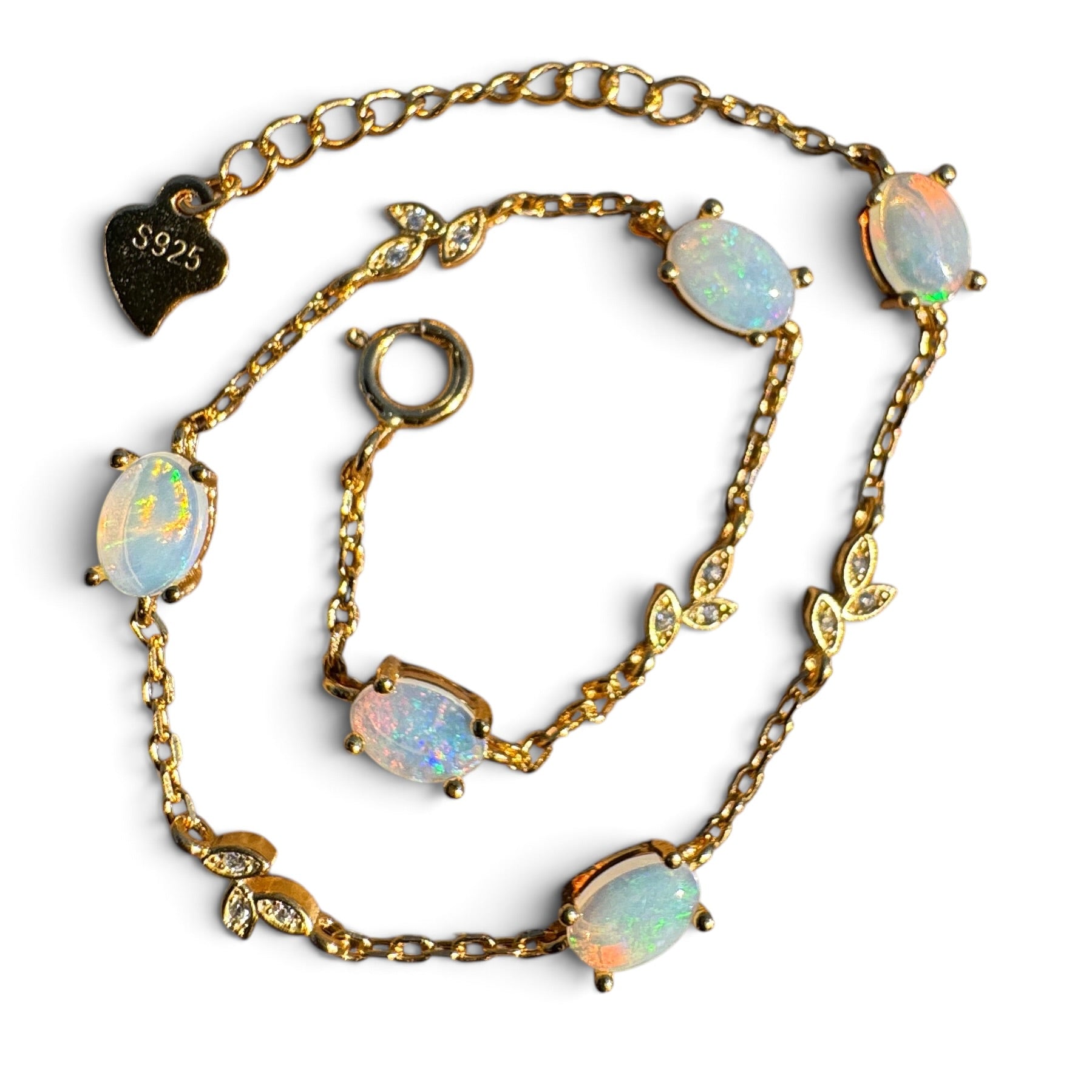 1.5ct Coober Pedy Opal Bracelet ~ 'Marla Gold Spectrum' | Gold Coated 925 Sterling Silver | Solid Australian Opal