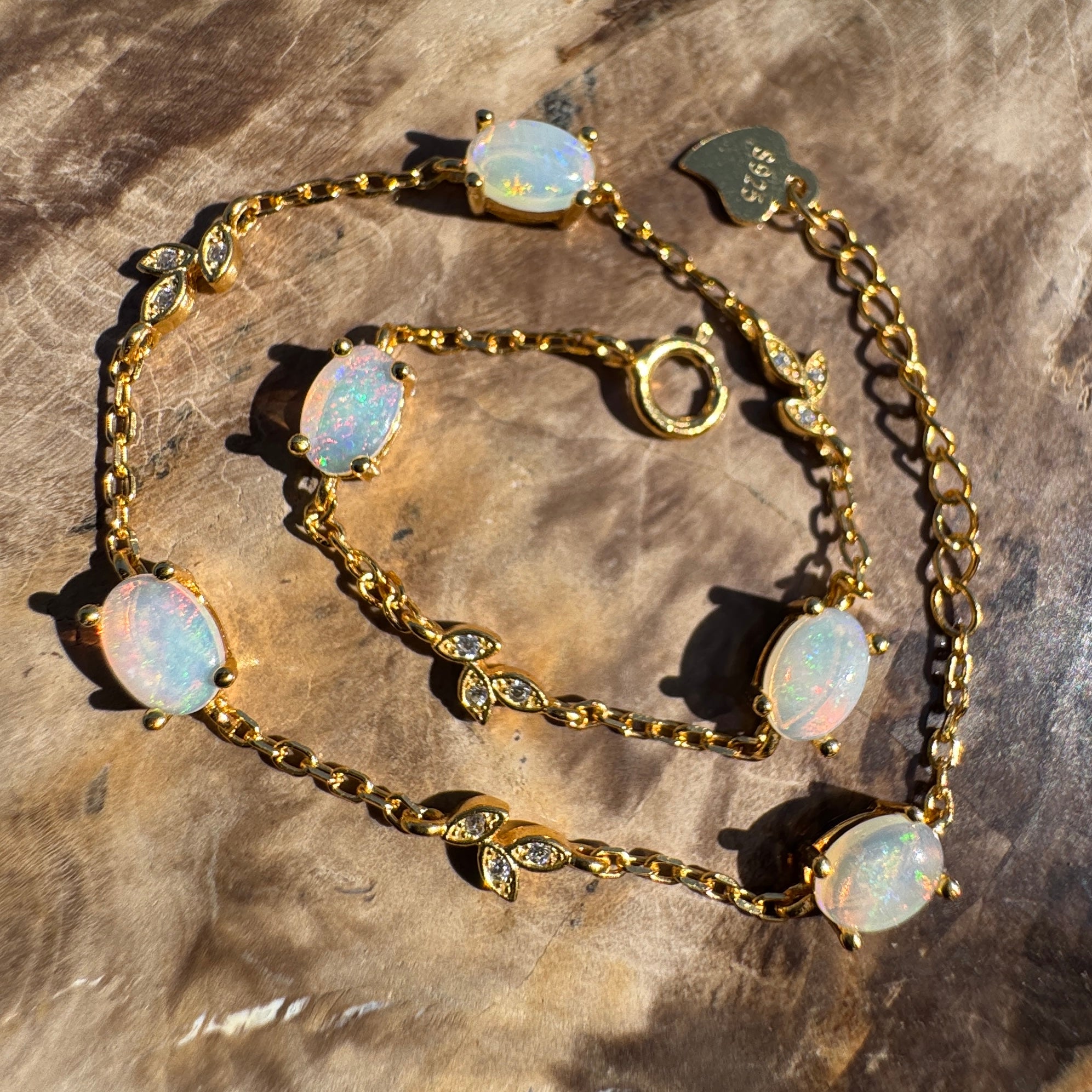 1.5ct Coober Pedy Opal Bracelet ~ 'Marla Gold Spectrum' | Gold Coated 925 Sterling Silver | Solid Australian Opal