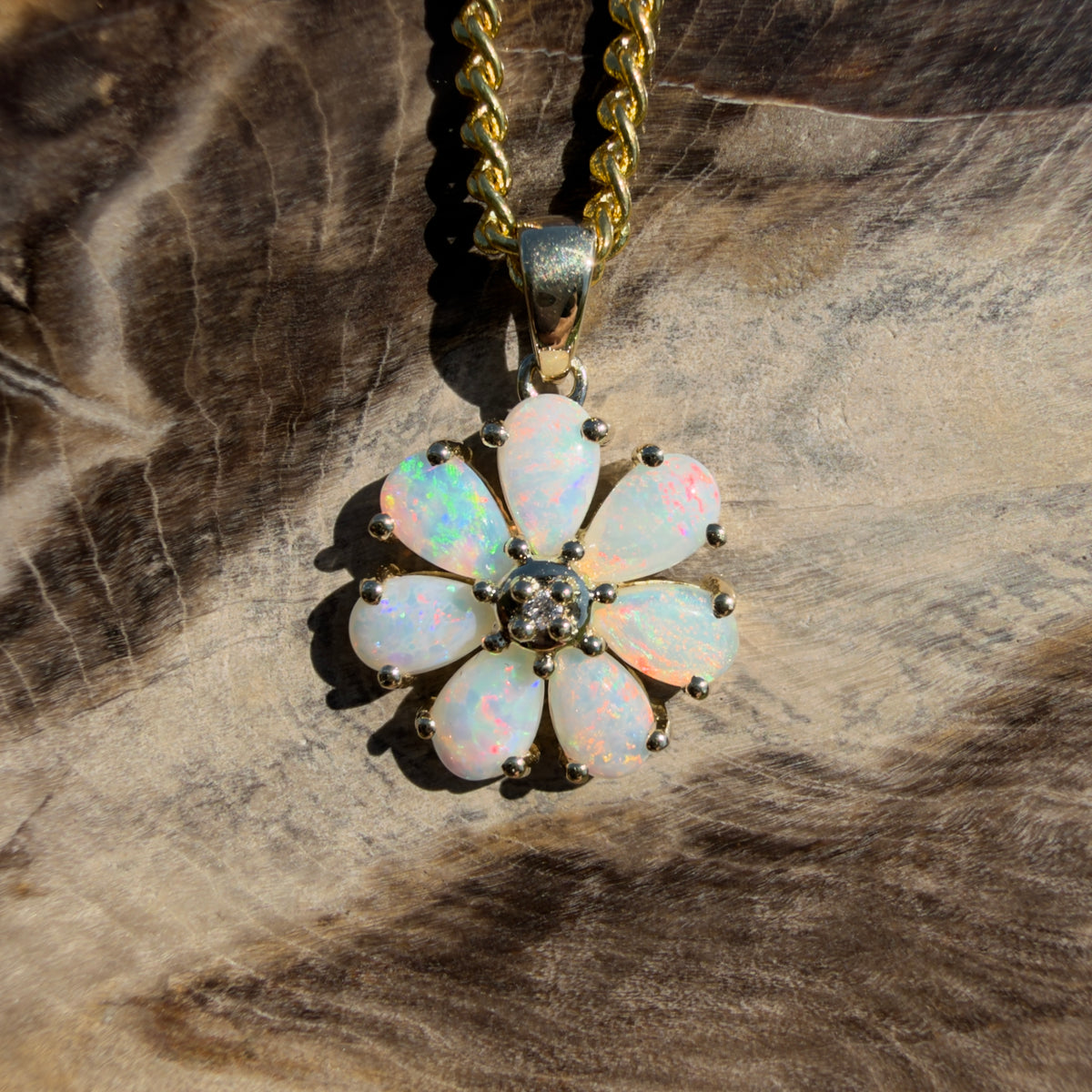 1.5ct Coober Pedy Opal Pendant Necklace ~ 'Coorong Spark' | 9ct Yellow Gold | Solid Australian Opal