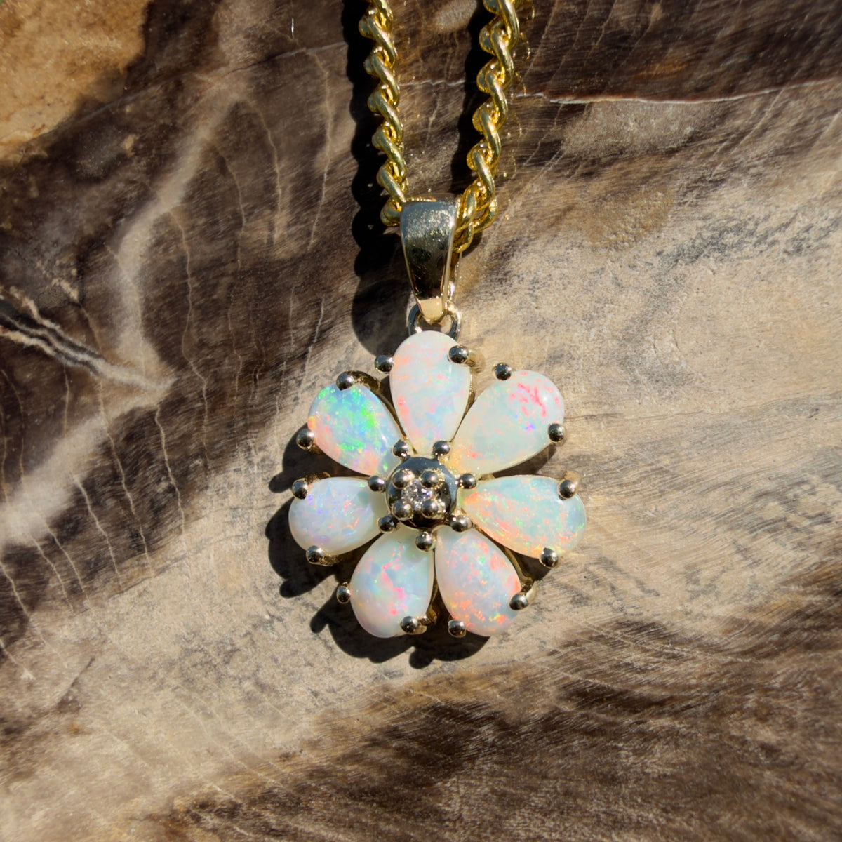 1.5ct Coober Pedy Opal Pendant Necklace ~ 'Coorong Spark' | 9ct Yellow Gold | Solid Australian Opal