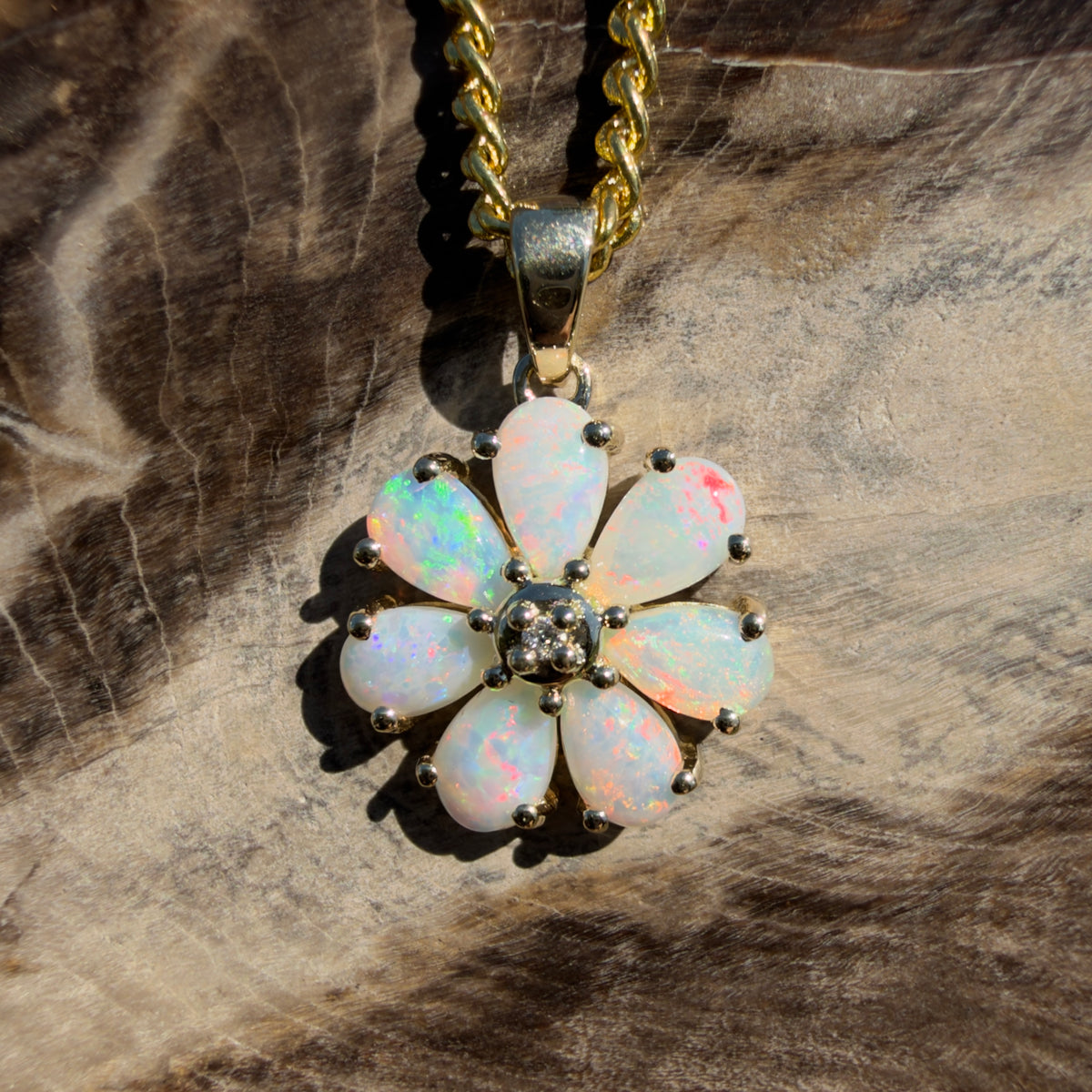 1.5ct Coober Pedy Opal Pendant Necklace ~ 'Coorong Spark' | 9ct Yellow Gold | Solid Australian Opal