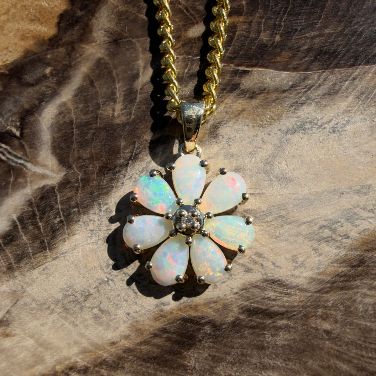 1.5ct Coober Pedy Opal Pendant Necklace ~ 'Coorong Spark' | 9ct Yellow Gold | Solid Australian Opal