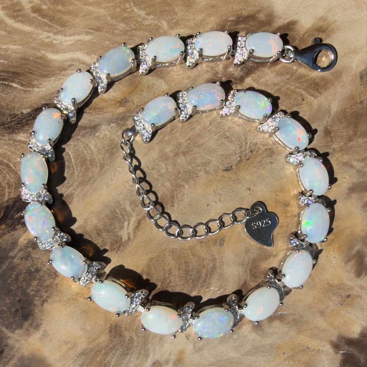 7.4ct Coober Pedy Opal Bracelet ~ 'Heron Island Rainbow' | 925 Sterling Silver | Solid Australian Opal