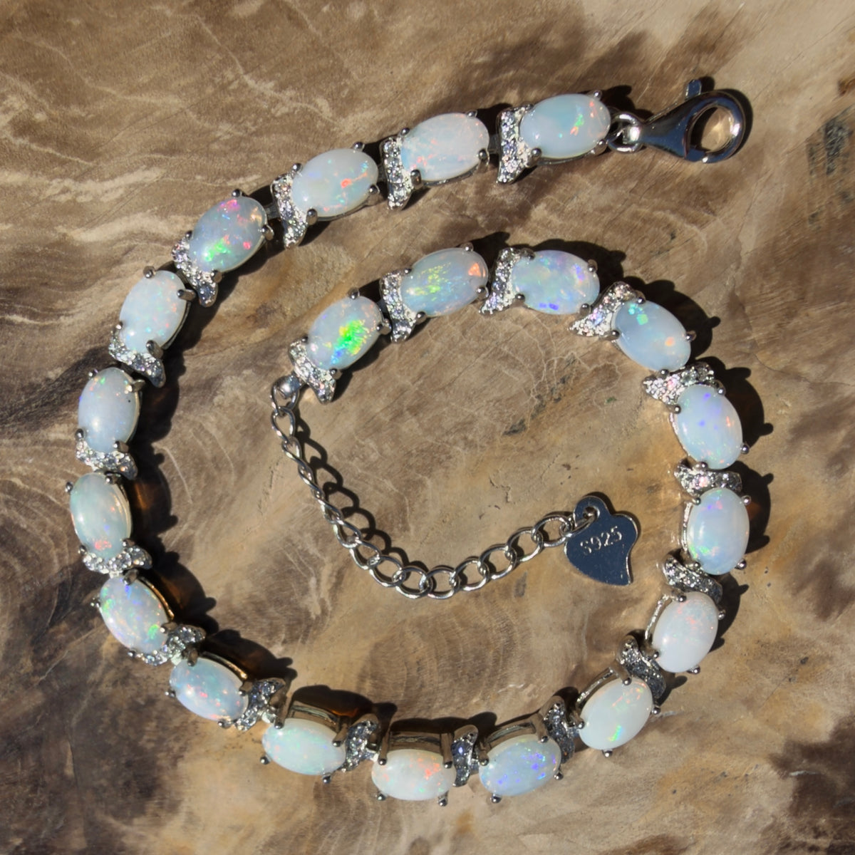 7.4ct Coober Pedy Opal Bracelet ~ 'Heron Island Rainbow' | 925 Sterling Silver | Solid Australian Opal