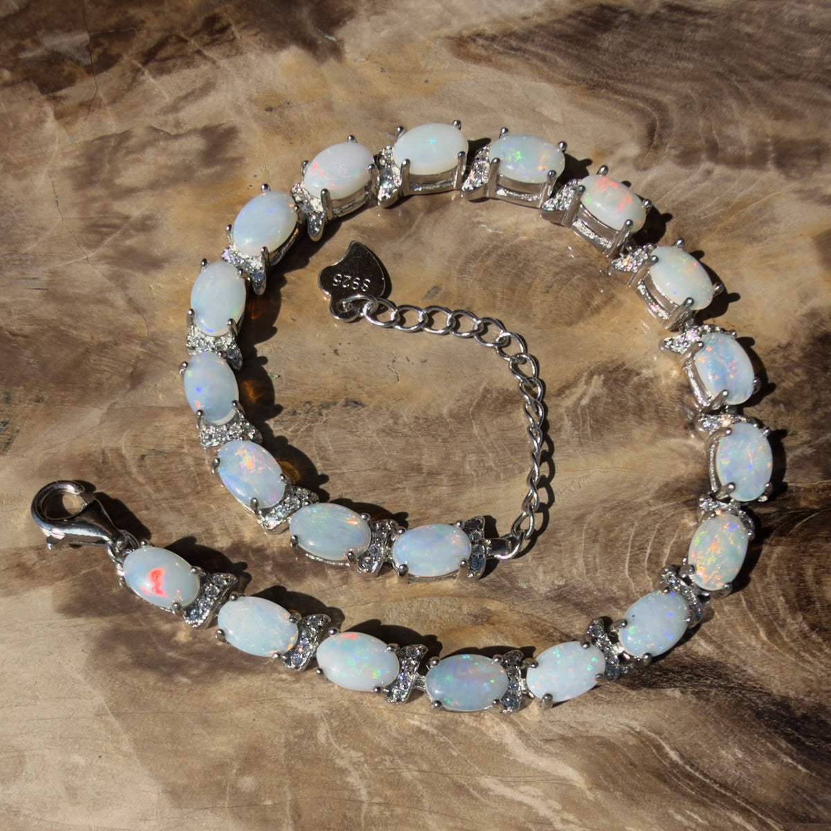 7.4ct Coober Pedy Opal Bracelet ~ 'Heron Island Rainbow' | 925 Sterling Silver | Solid Australian Opal