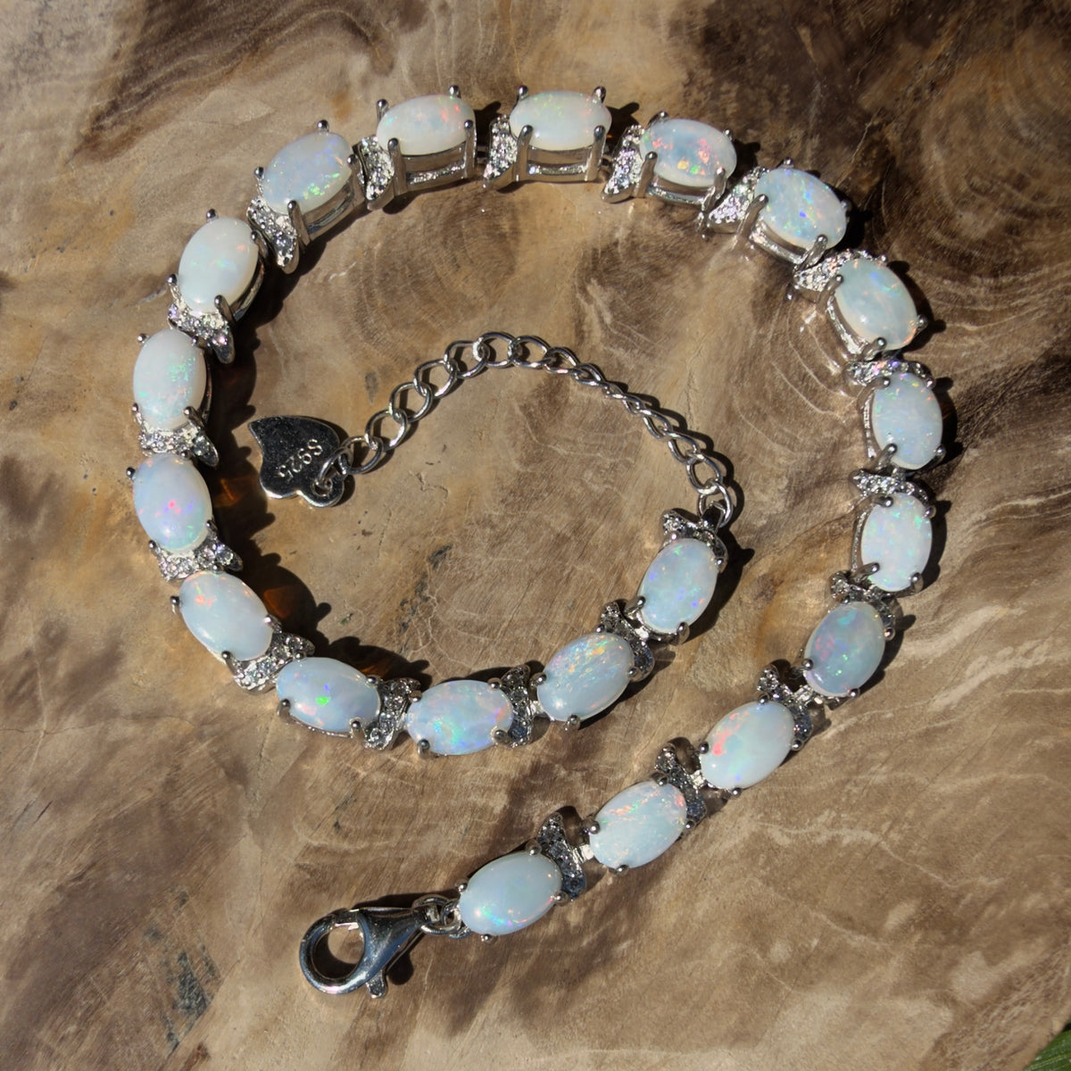 7.4ct Coober Pedy Opal Bracelet ~ 'Heron Island Rainbow' | 925 Sterling Silver | Solid Australian Opal