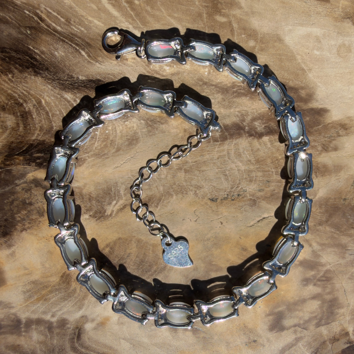 7.4ct Coober Pedy Opal Bracelet ~ 'Heron Island Rainbow' | 925 Sterling Silver | Solid Australian Opal
