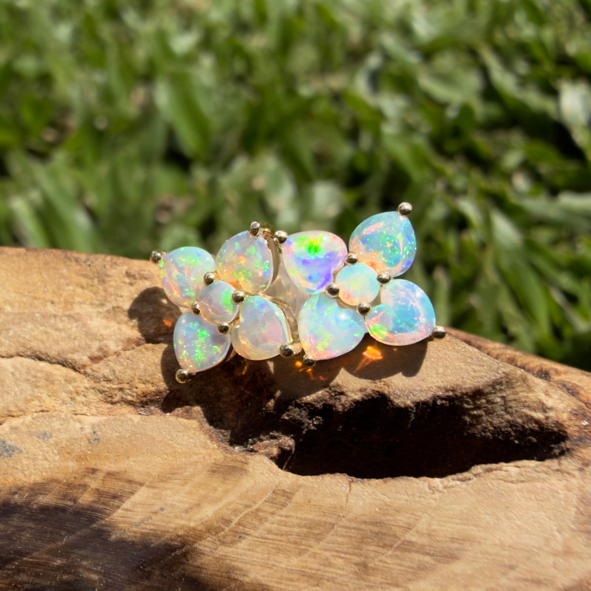 1.2ct Coober Pedy Opal Flower Stud Earrings ~ 'Adelaide Hills Blossom' | 9ct Yellow Gold | Solid Australian Opal