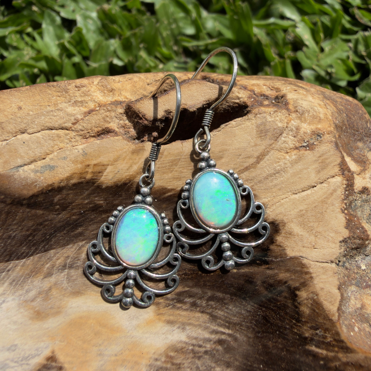1.2ct Lightning Ridge Opal Filigree Hook Earrings ~ 'Stanthorpe Lace' | 925 Sterling Silver | Solid Australian Opal