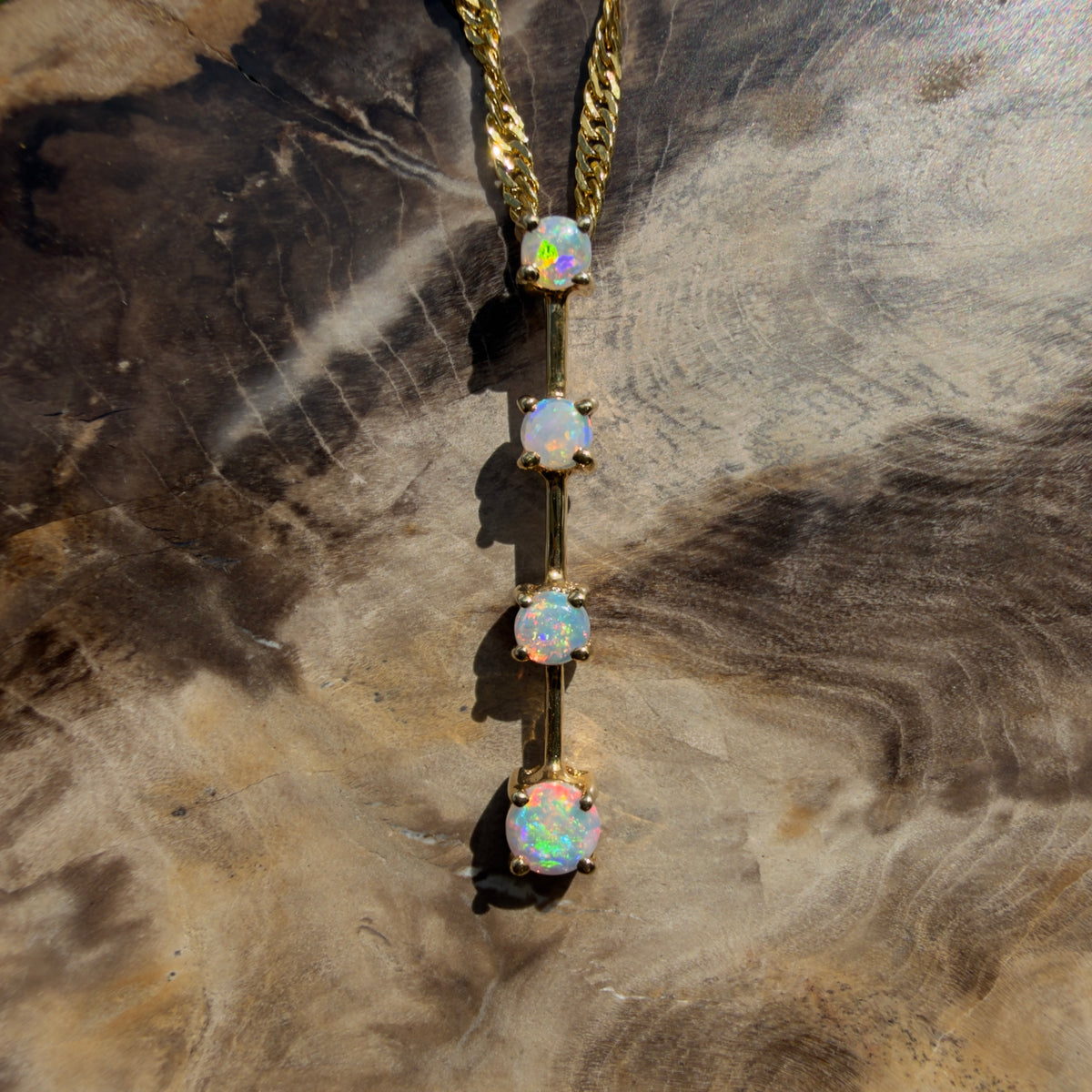 0.4ct Coober Pedy Opal Bar Pendant Necklace ~ 'Cervantes Pinnacle' | 14ct Yellow Gold | Solid Australian Opal