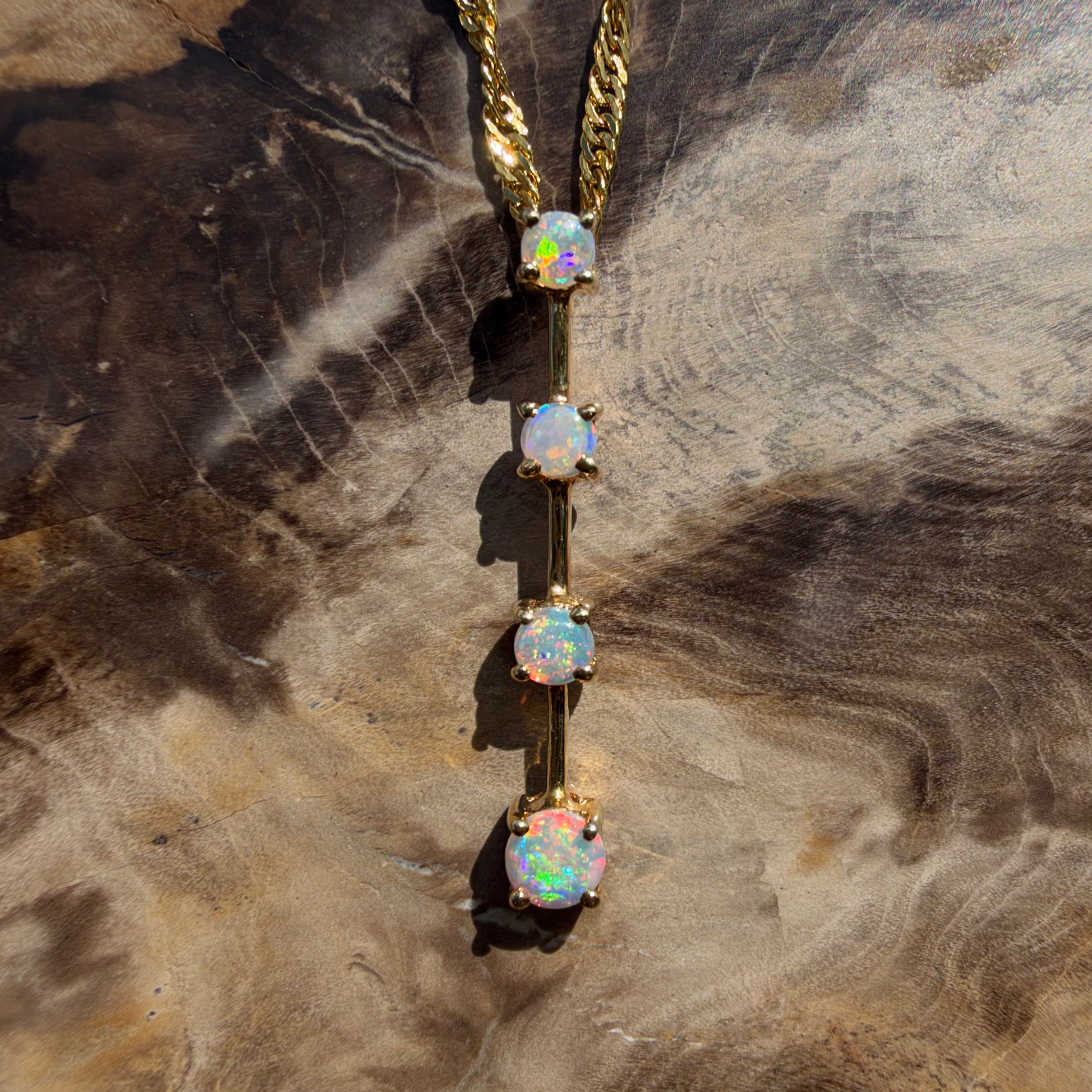 0.4ct Coober Pedy Opal Bar Pendant Necklace ~ 'Cervantes Pinnacle' | 14ct Yellow Gold | Solid Australian Opal