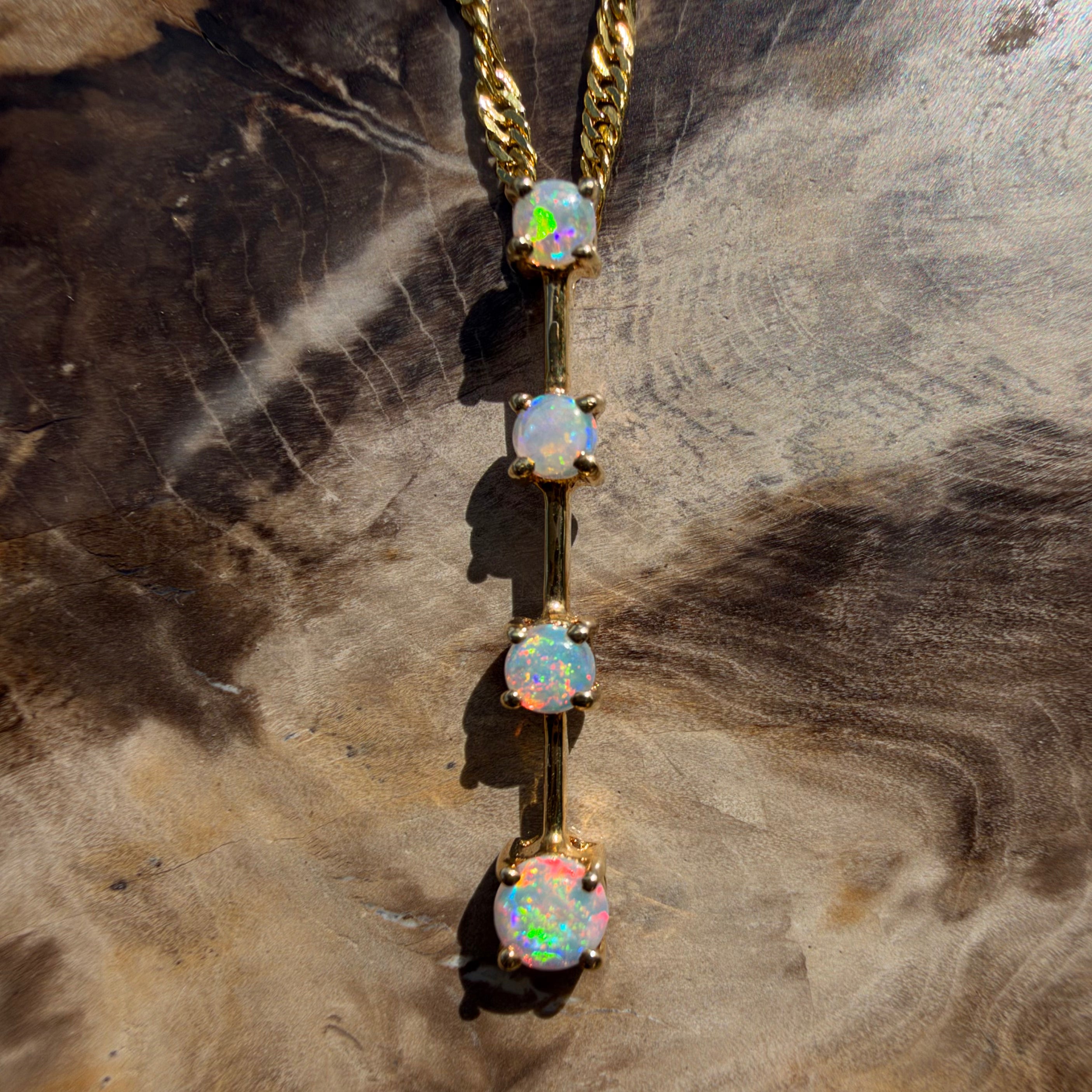 0.4ct Coober Pedy Opal Bar Pendant Necklace ~ 'Cervantes Pinnacle' | 14ct Yellow Gold | Solid Australian Opal