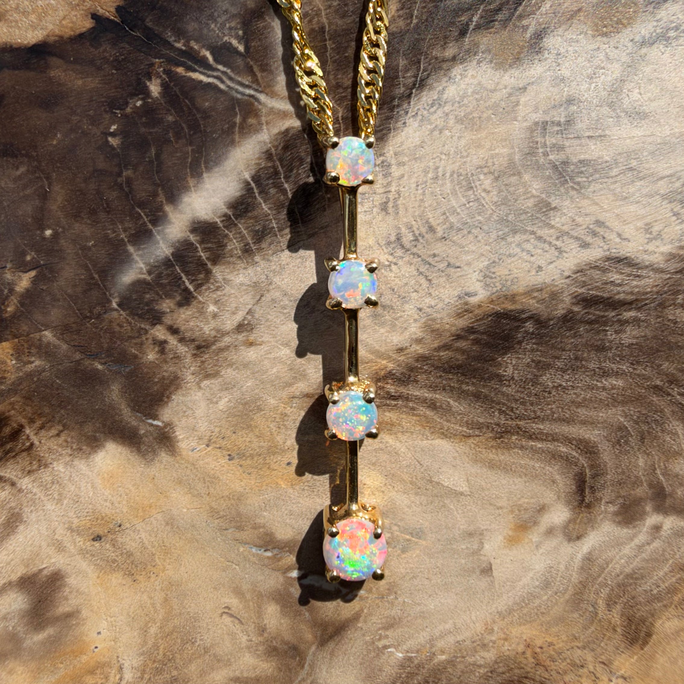 0.4ct Coober Pedy Opal Bar Pendant Necklace ~ 'Cervantes Pinnacle' | 14ct Yellow Gold | Solid Australian Opal