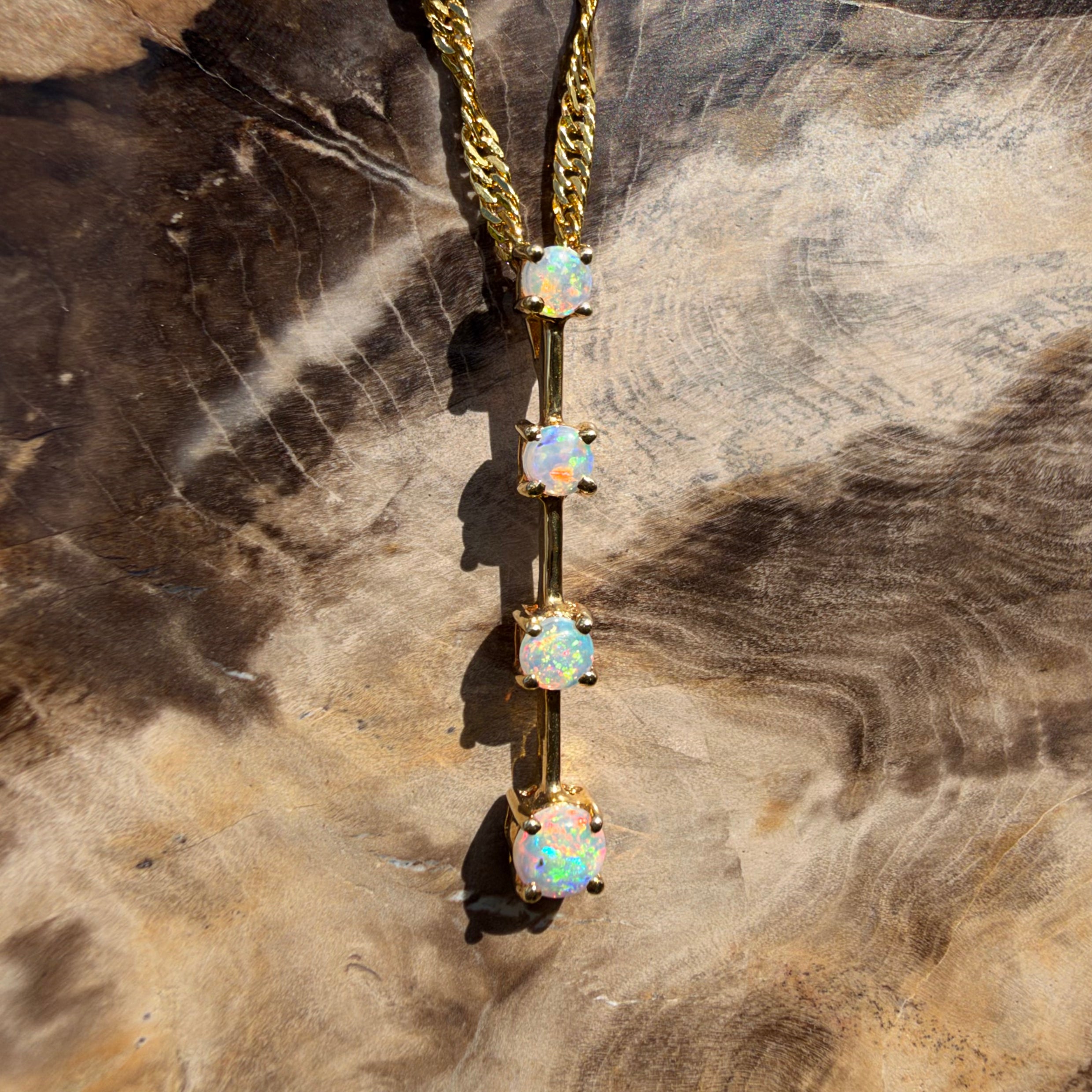 0.4ct Coober Pedy Opal Bar Pendant Necklace ~ 'Cervantes Pinnacle' | 14ct Yellow Gold | Solid Australian Opal