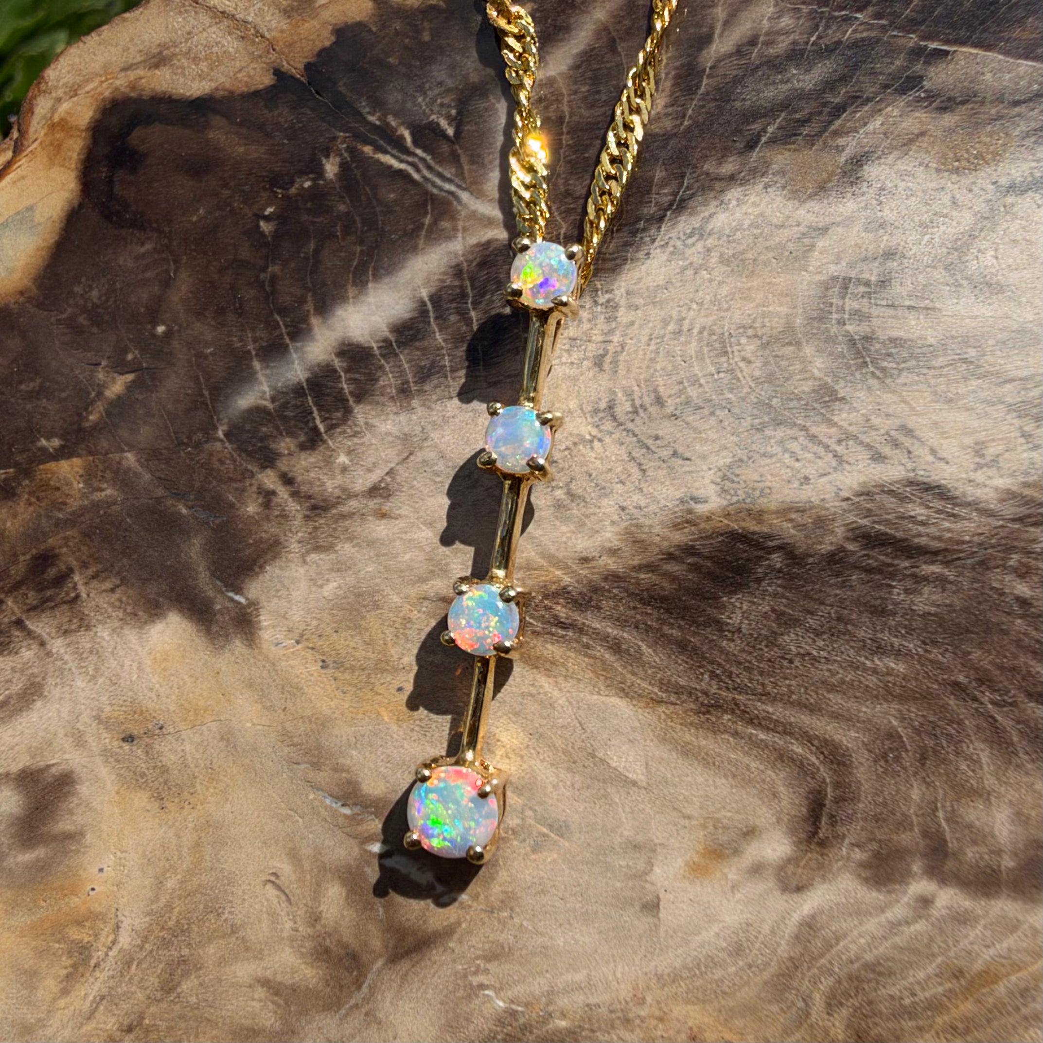 0.4ct Coober Pedy Opal Bar Pendant Necklace ~ 'Cervantes Pinnacle' | 14ct Yellow Gold | Solid Australian Opal