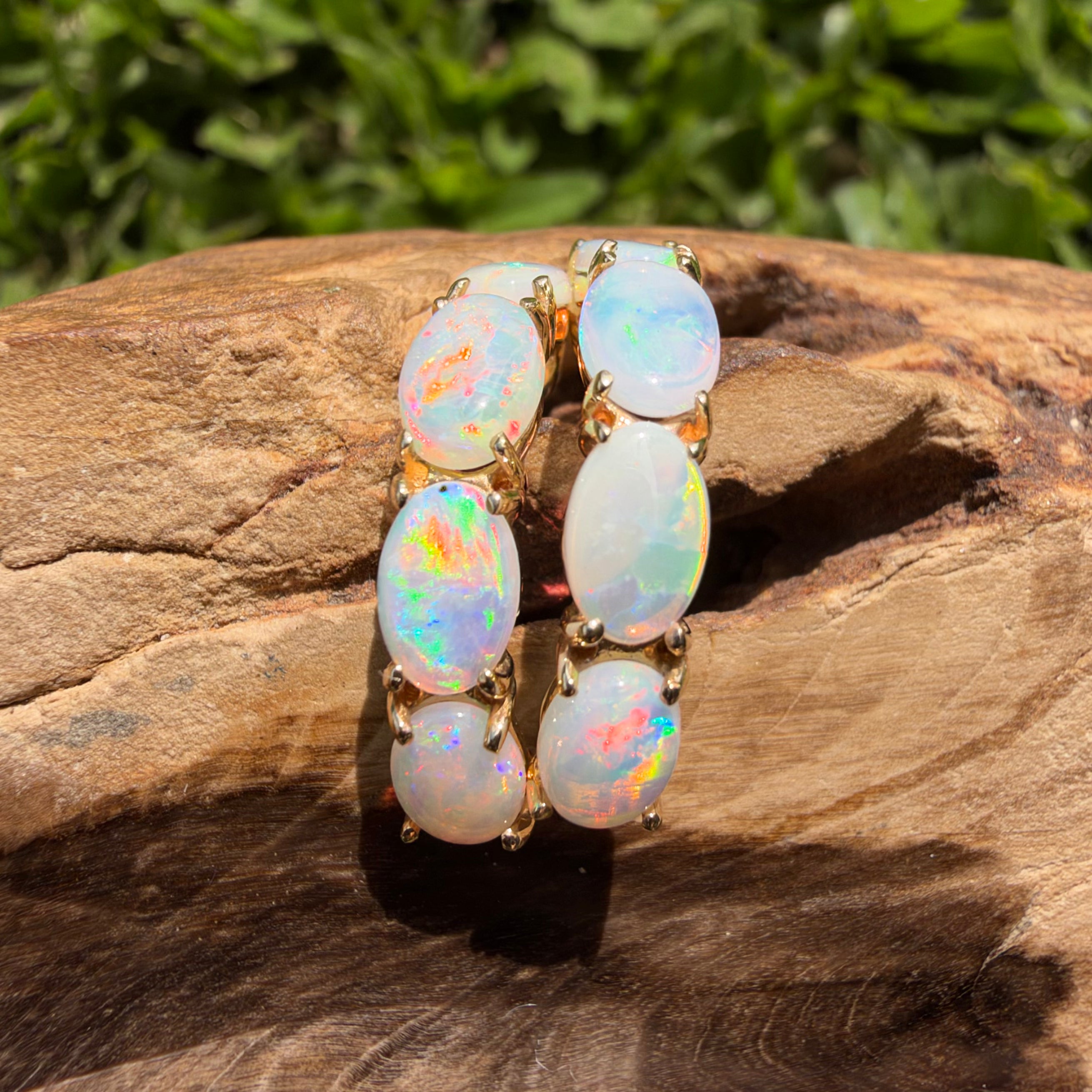 2ct Coober Pedy Opal Half Hoop Stud Earrings ~ 'Ulladulla Arc' | 14ct Yellow Gold | Solid Australian Opal