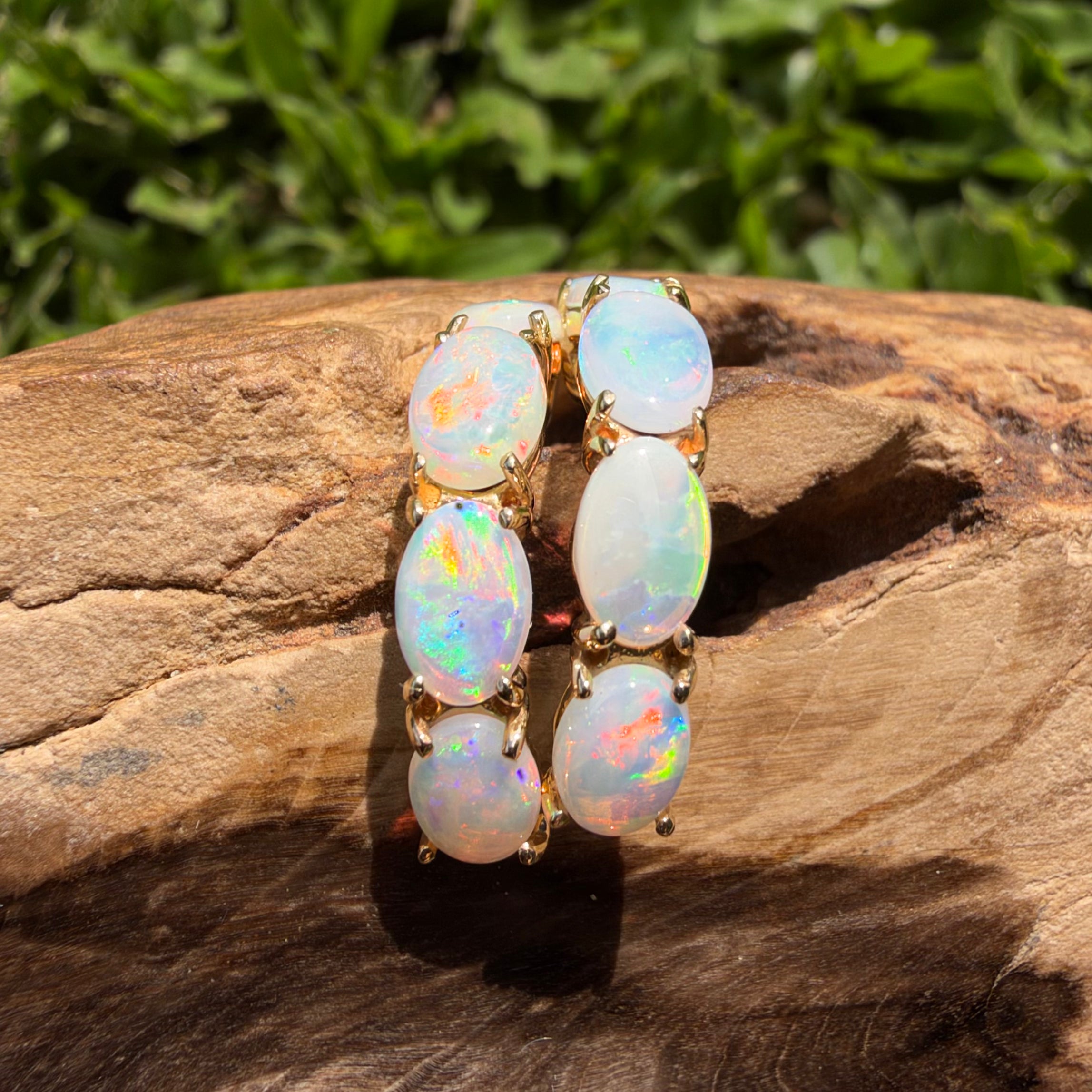 2ct Coober Pedy Opal Half Hoop Stud Earrings ~ 'Ulladulla Arc' | 14ct Yellow Gold | Solid Australian Opal