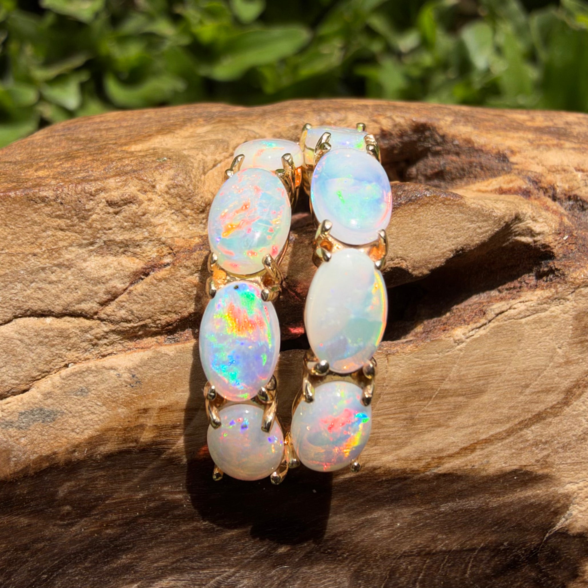 2ct Coober Pedy Opal Half Hoop Stud Earrings ~ 'Ulladulla Arc' | 14ct Yellow Gold | Solid Australian Opal