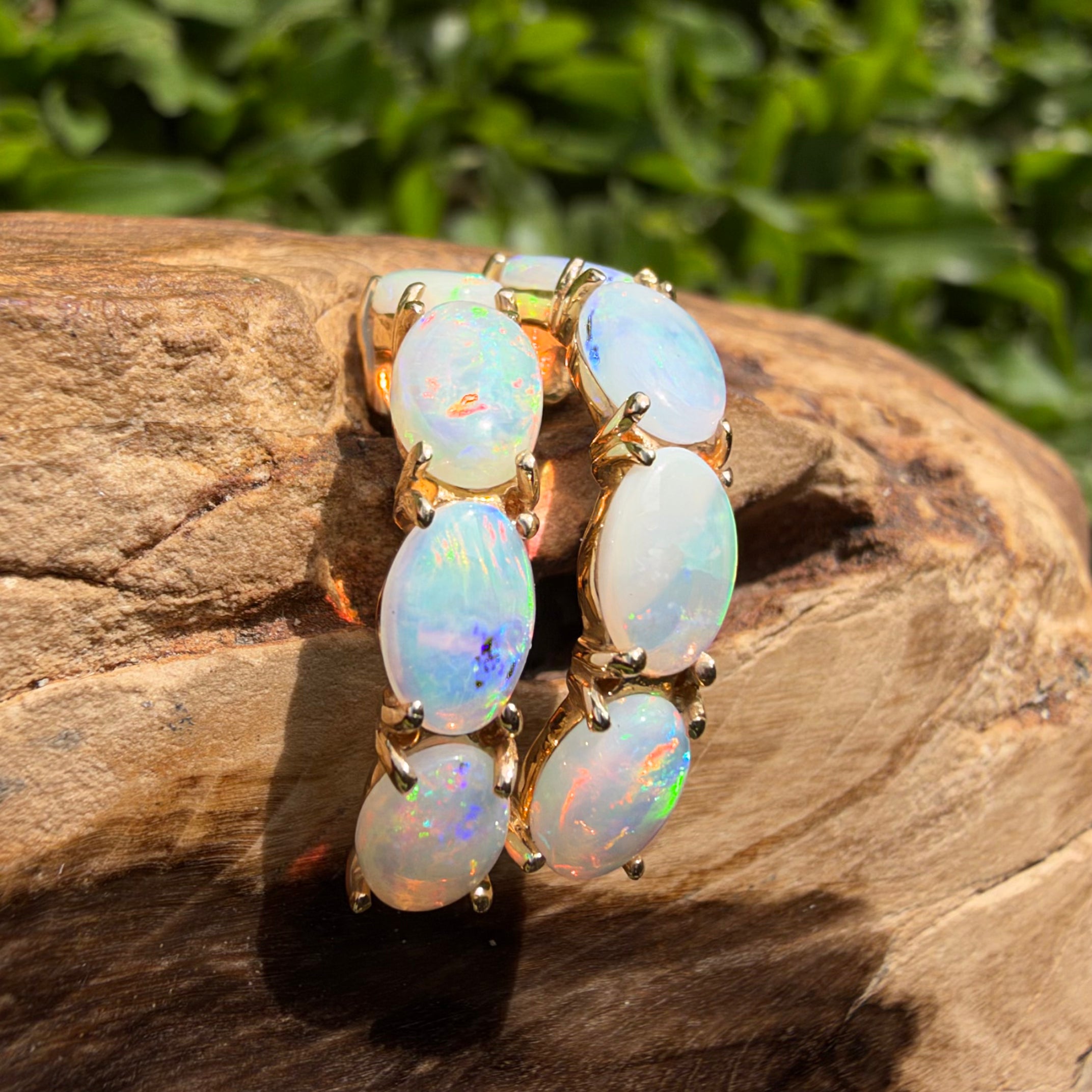 2ct Coober Pedy Opal Half Hoop Stud Earrings ~ 'Ulladulla Arc' | 14ct Yellow Gold | Solid Australian Opal