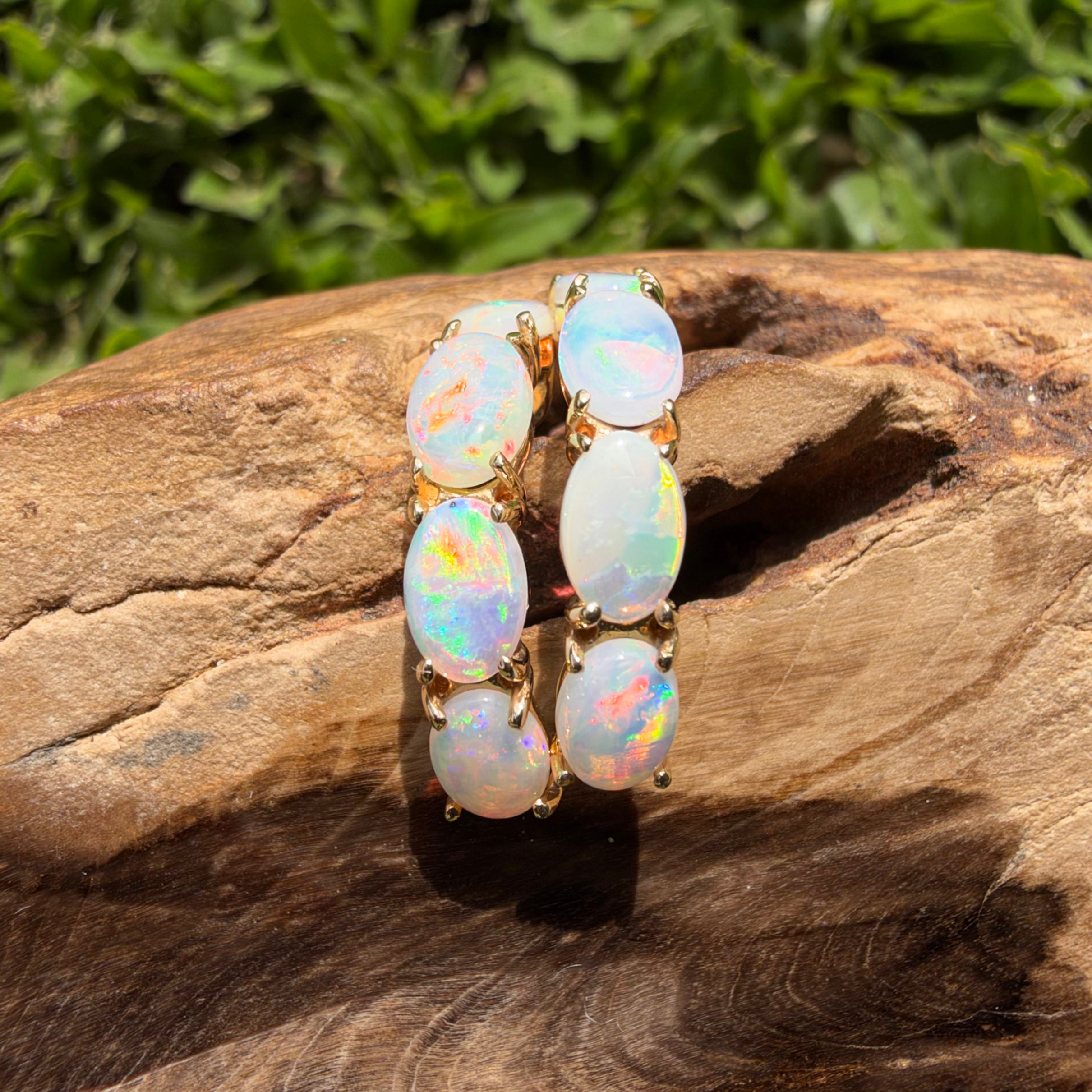 2ct Coober Pedy Opal Half Hoop Stud Earrings ~ 'Ulladulla Arc' | 14ct Yellow Gold | Solid Australian Opal