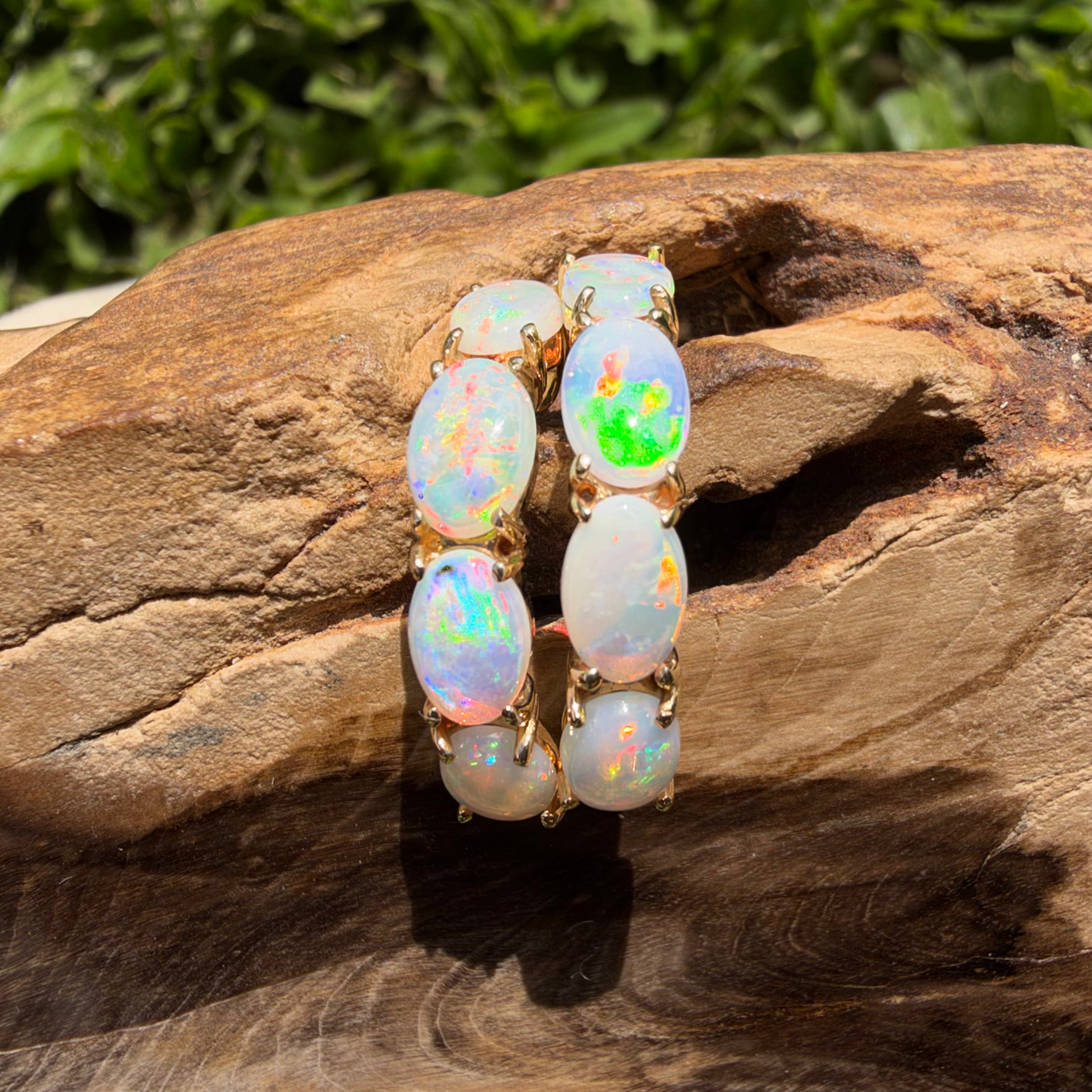 2ct Coober Pedy Opal Half Hoop Stud Earrings ~ 'Ulladulla Arc' | 14ct Yellow Gold | Solid Australian Opal