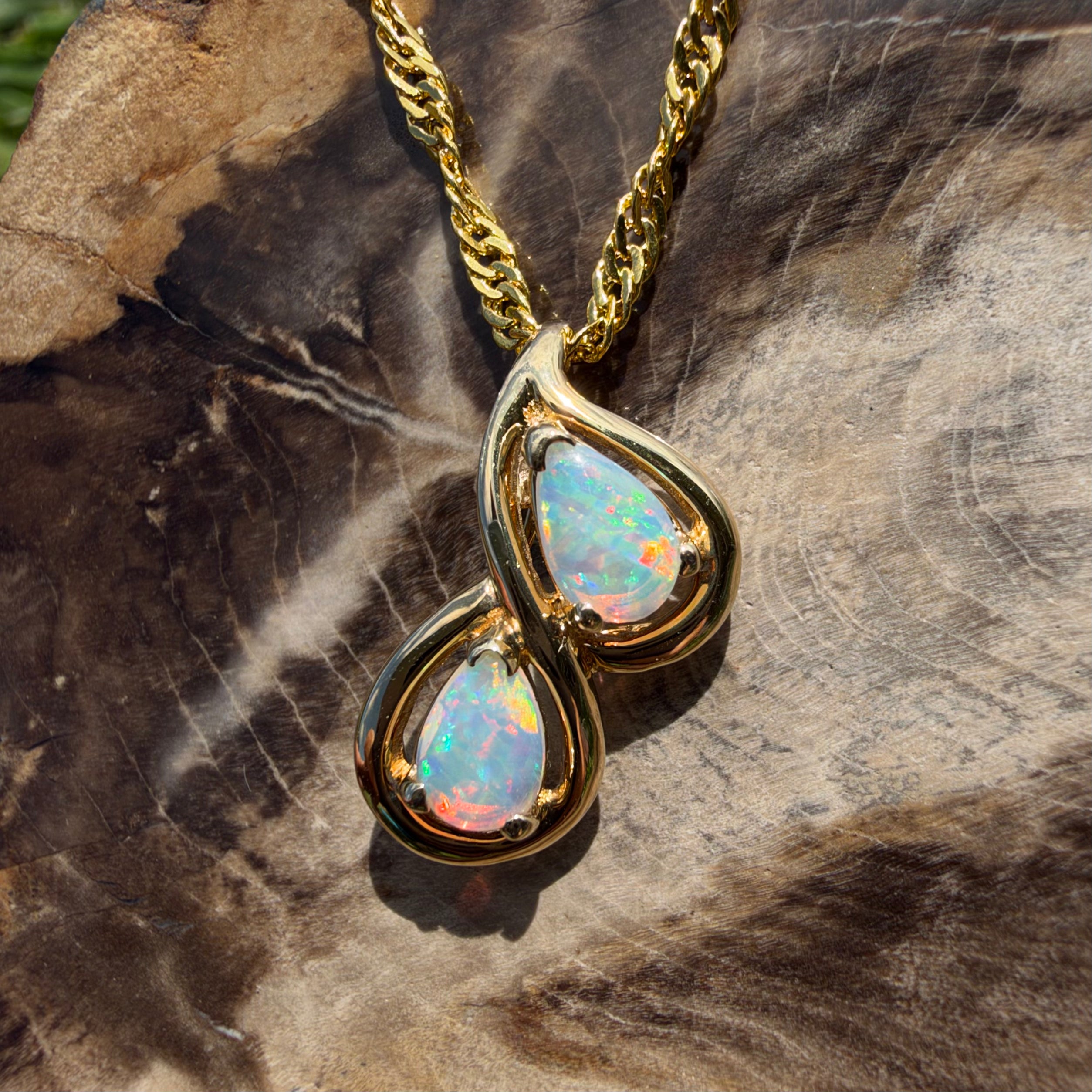 0.8ct Coober Pedy Opal Swirl Pendant Necklace ~ 'Maleny Swirl' | 14ct Yellow Gold | Solid Australian Opal