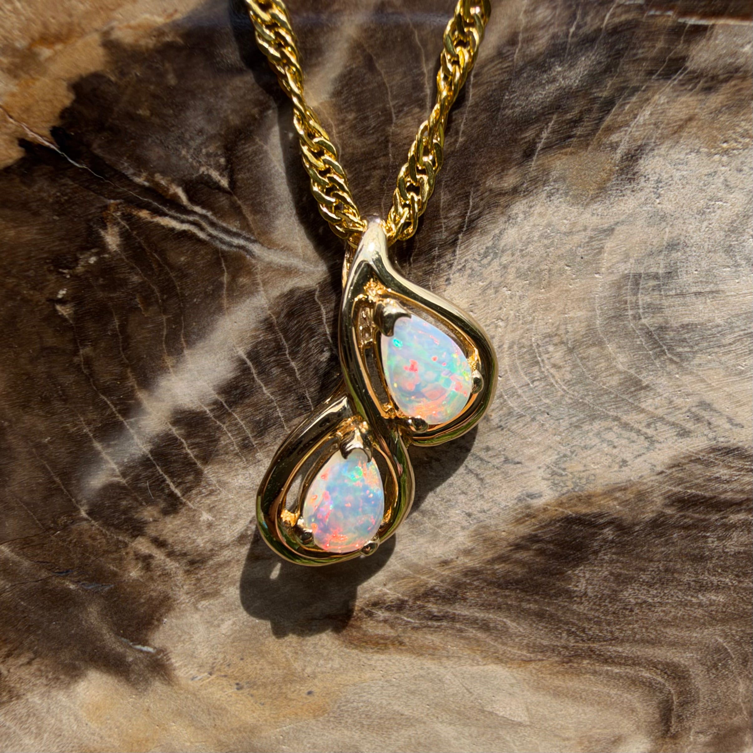 0.8ct Coober Pedy Opal Swirl Pendant Necklace ~ 'Maleny Swirl' | 14ct Yellow Gold | Solid Australian Opal