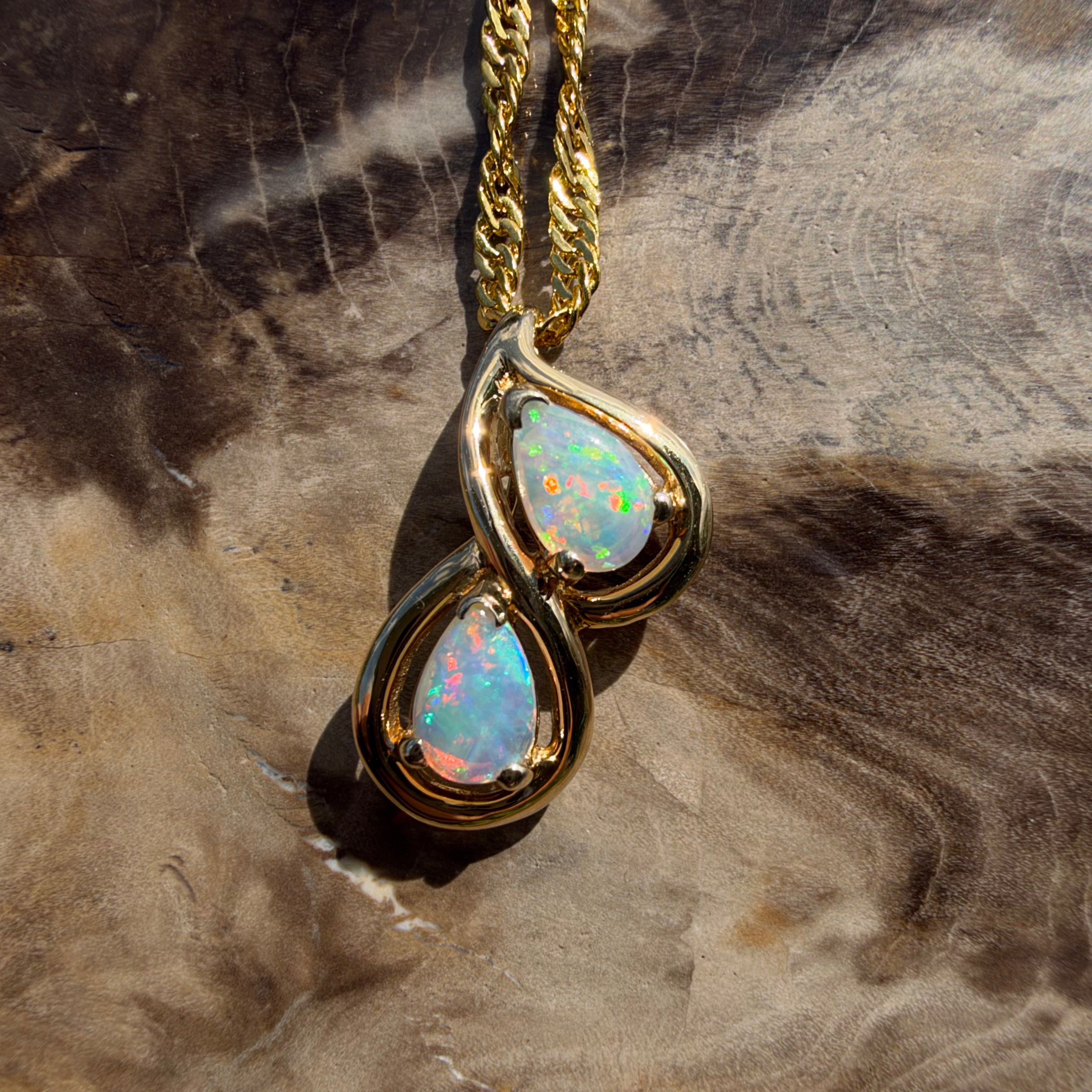 0.8ct Coober Pedy Opal Swirl Pendant Necklace ~ 'Maleny Swirl' | 14ct Yellow Gold | Solid Australian Opal