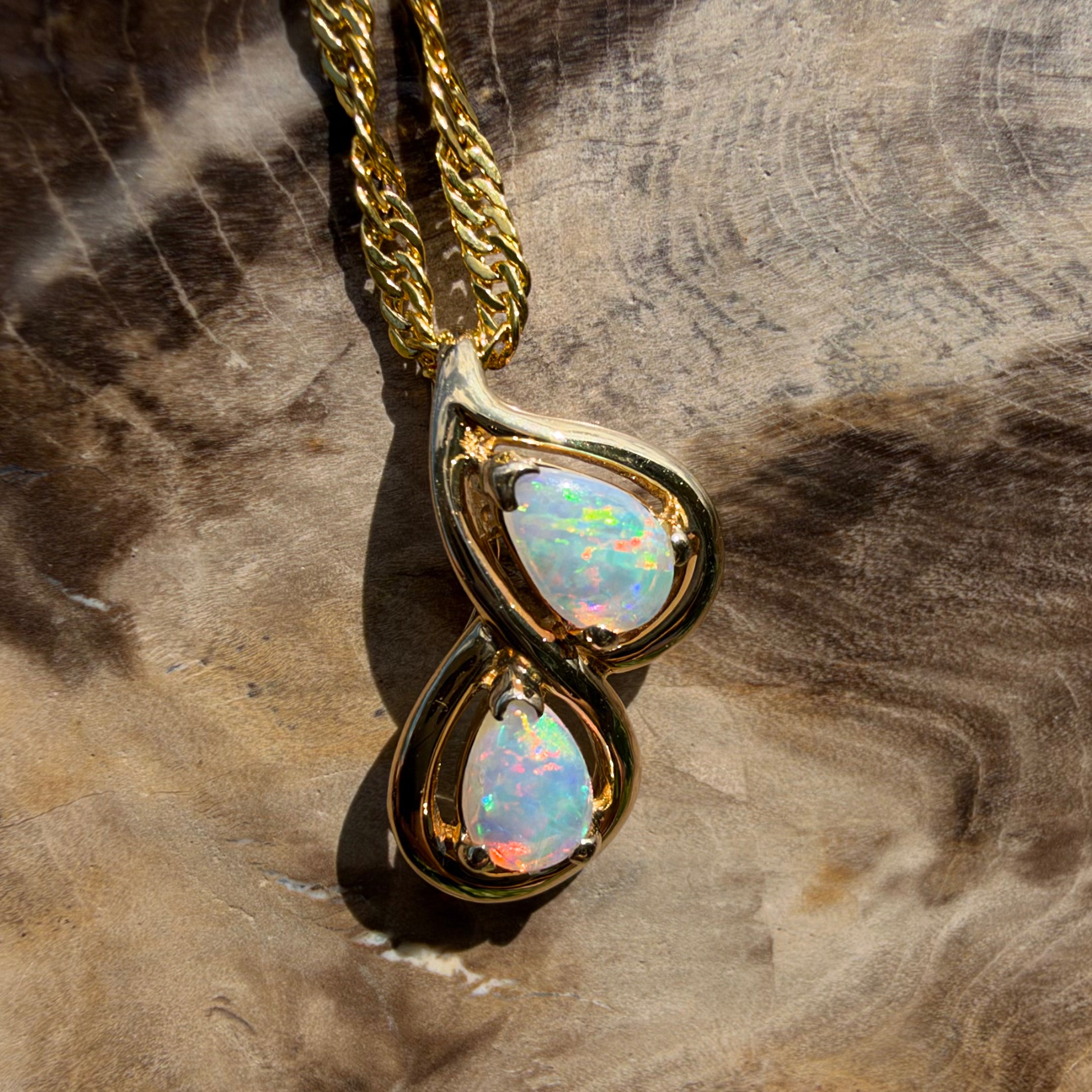 0.8ct Coober Pedy Opal Swirl Pendant Necklace ~ 'Maleny Swirl' | 14ct Yellow Gold | Solid Australian Opal