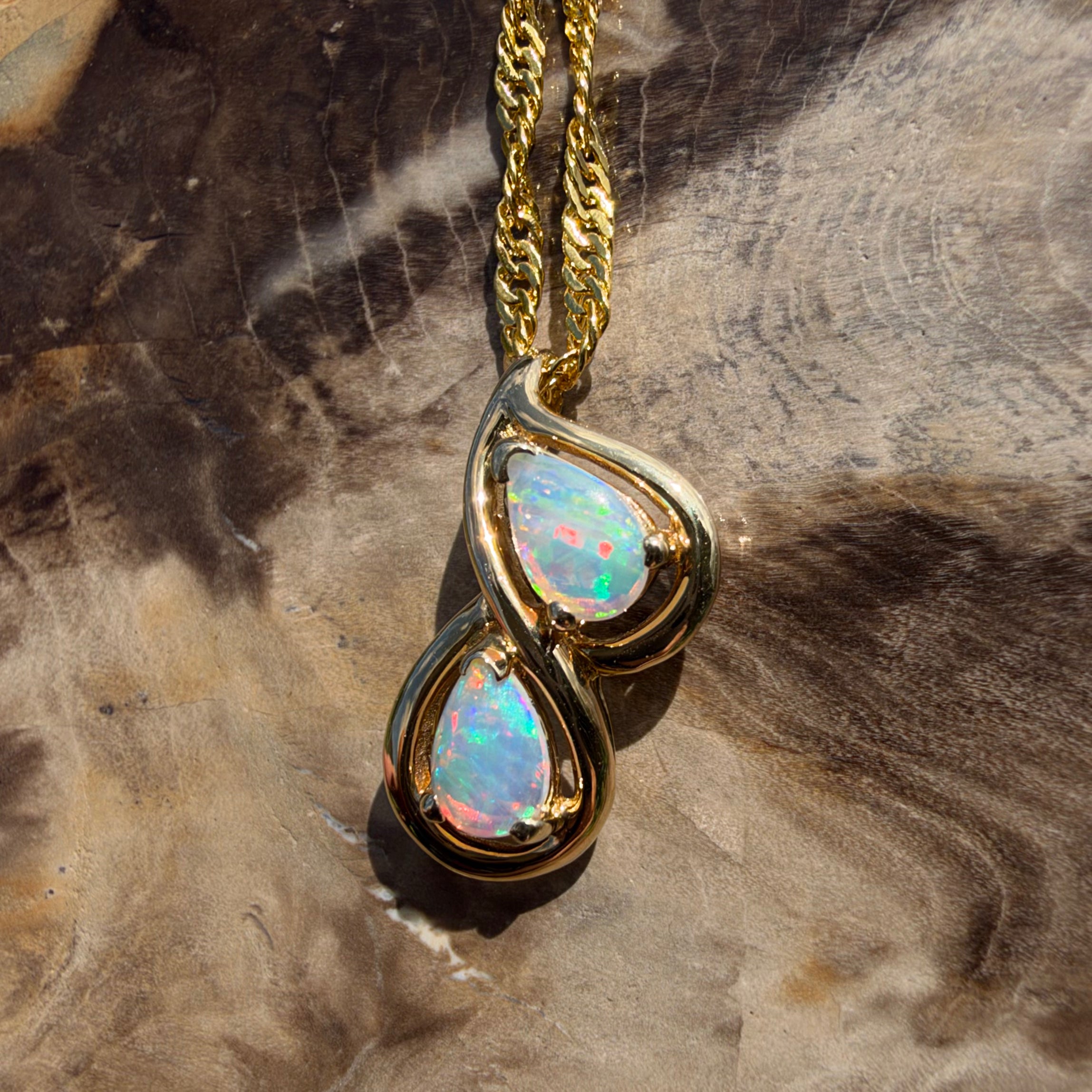 0.8ct Coober Pedy Opal Swirl Pendant Necklace ~ 'Maleny Swirl' | 14ct Yellow Gold | Solid Australian Opal