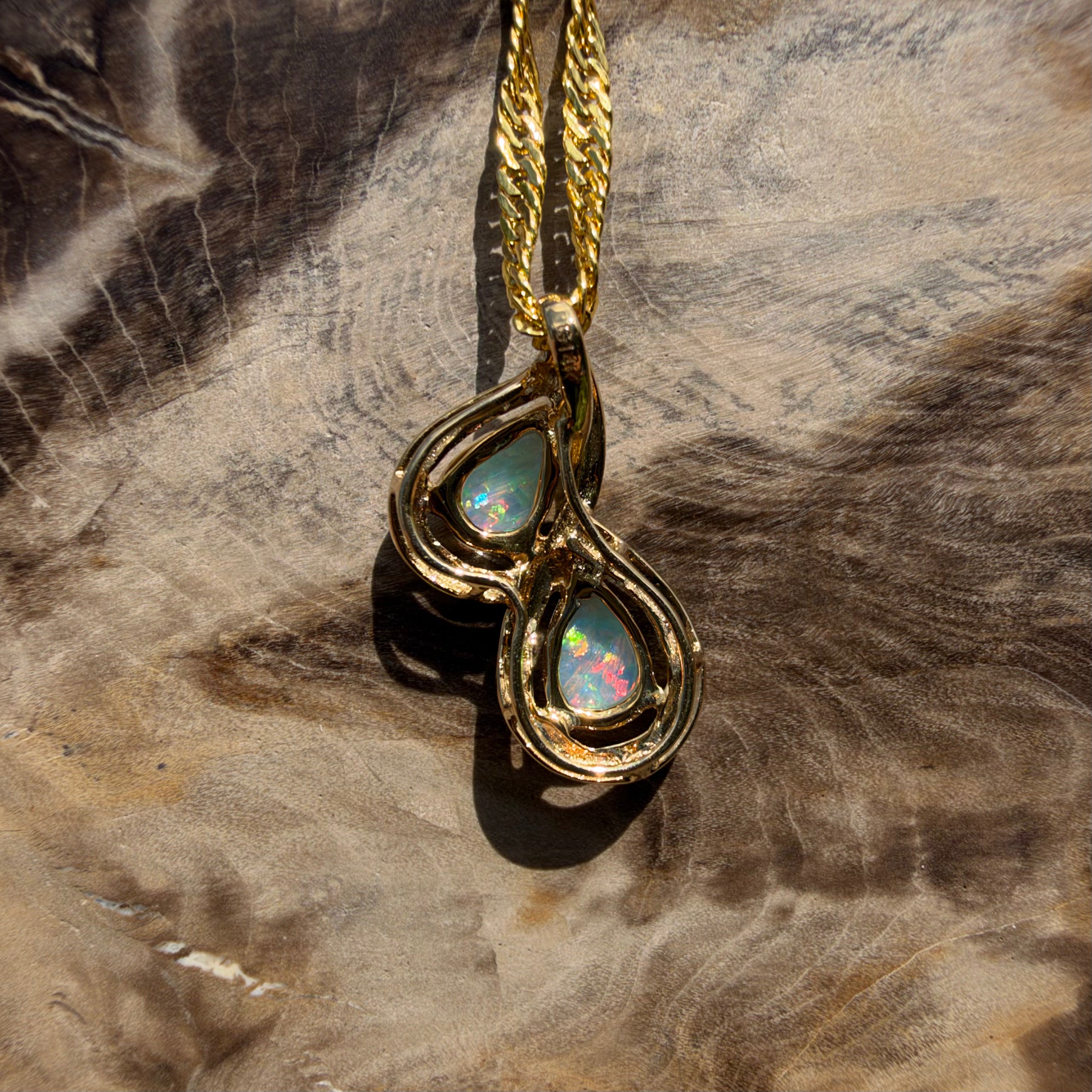 0.8ct Coober Pedy Opal Swirl Pendant Necklace ~ 'Maleny Swirl' | 14ct Yellow Gold | Solid Australian Opal