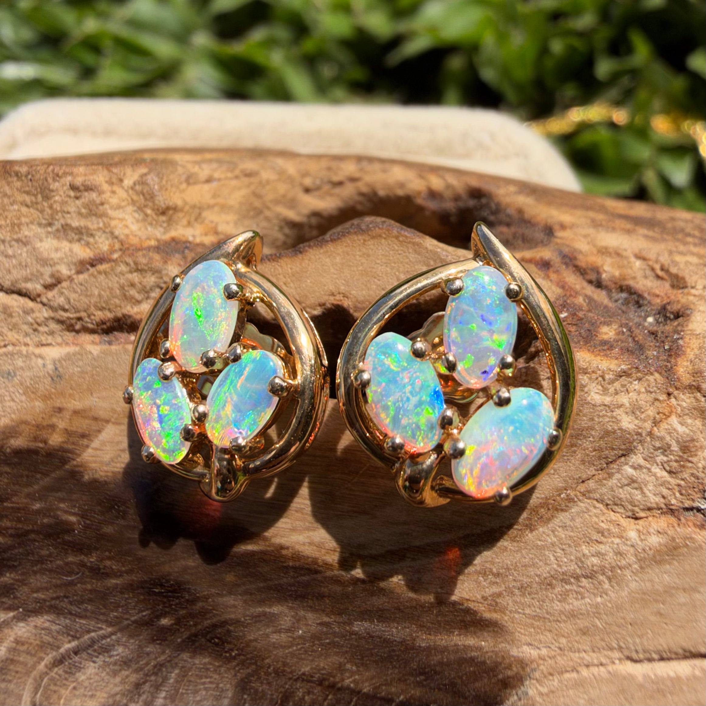 1ct Lightning Ridge Opal Cluster Stud Earrings ~ 'Deloraine Cluster' | 14ct Yellow Gold | Solid Australian Opal