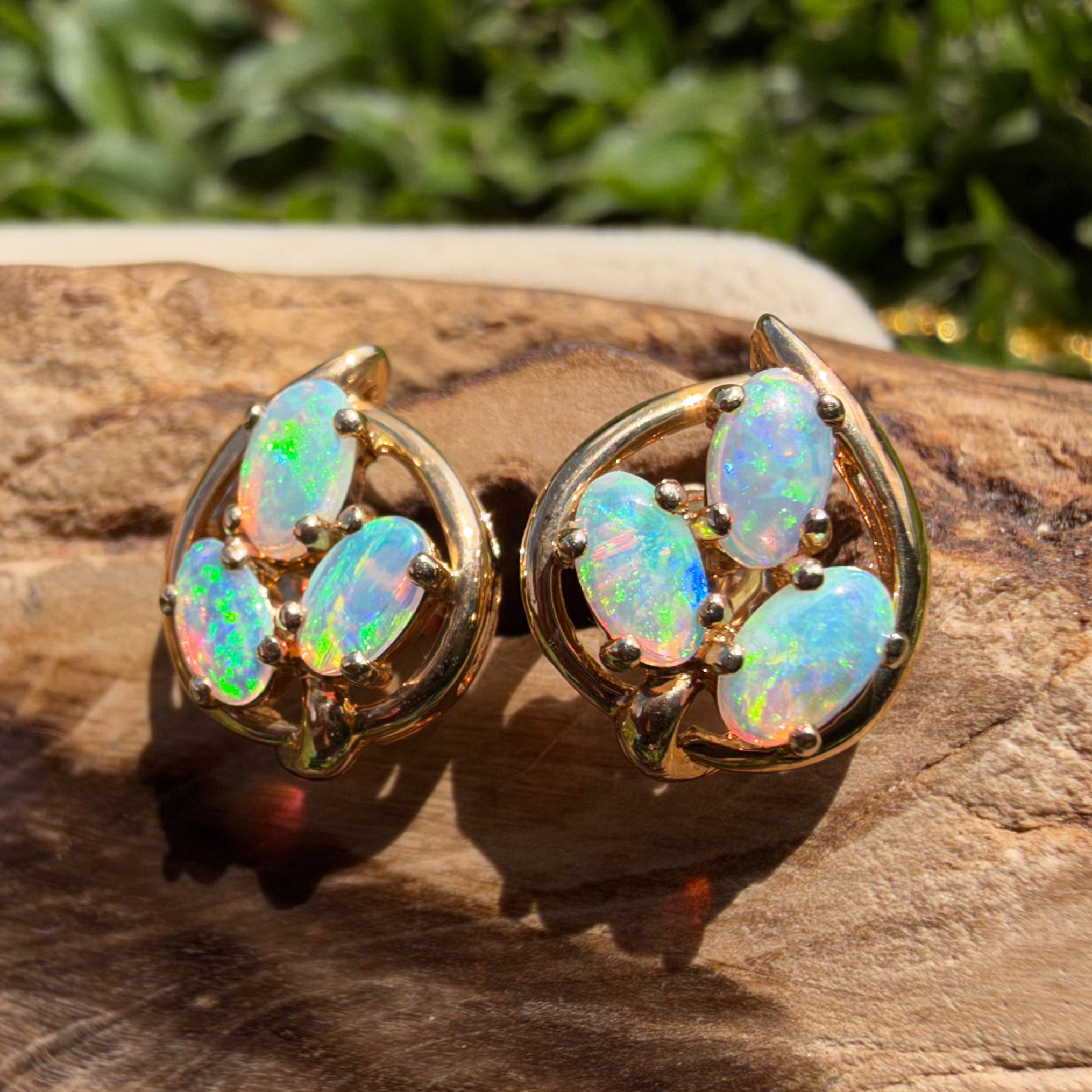 1ct Lightning Ridge Opal Cluster Stud Earrings ~ 'Deloraine Cluster' | 14ct Yellow Gold | Solid Australian Opal