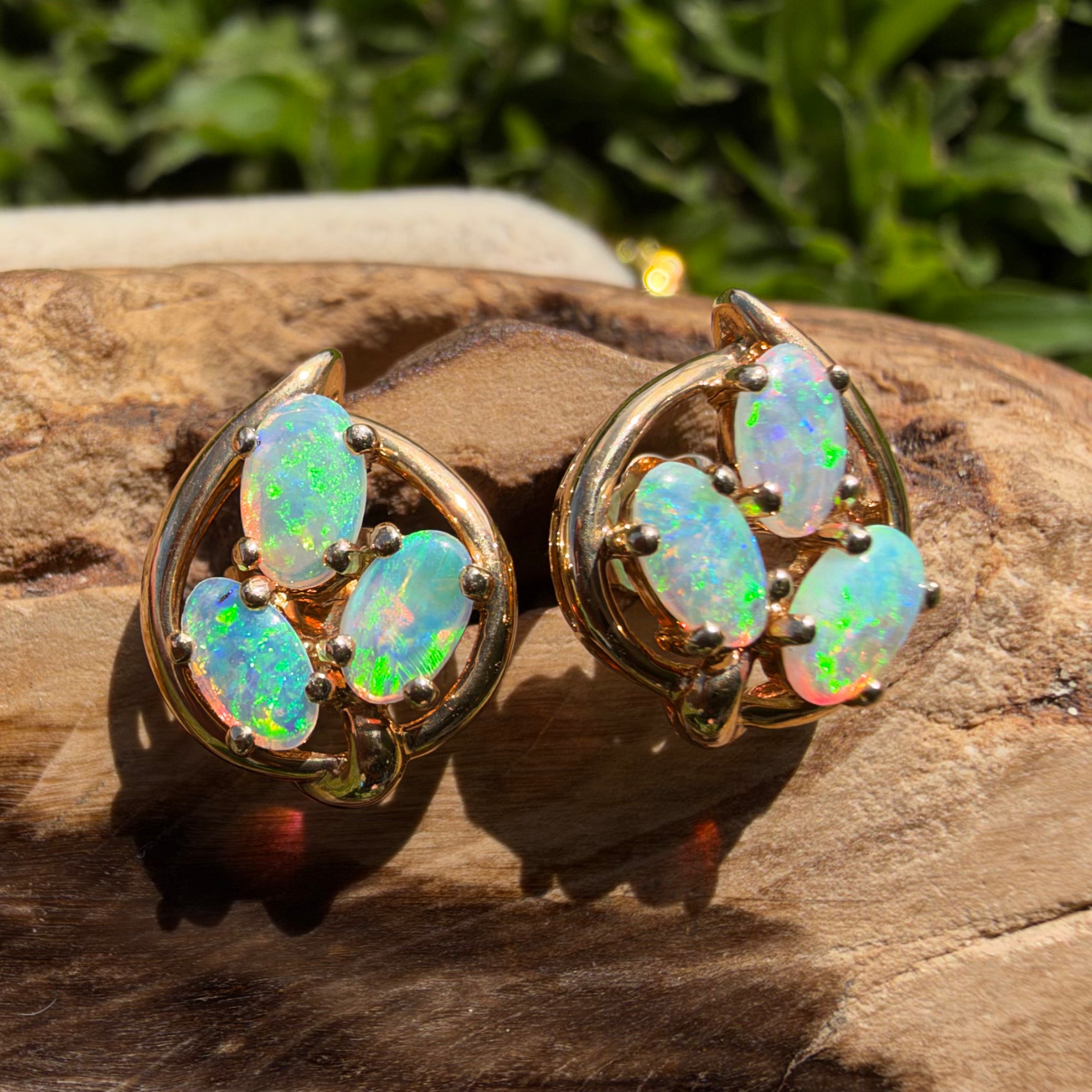 1ct Lightning Ridge Opal Cluster Stud Earrings ~ 'Deloraine Cluster' | 14ct Yellow Gold | Solid Australian Opal