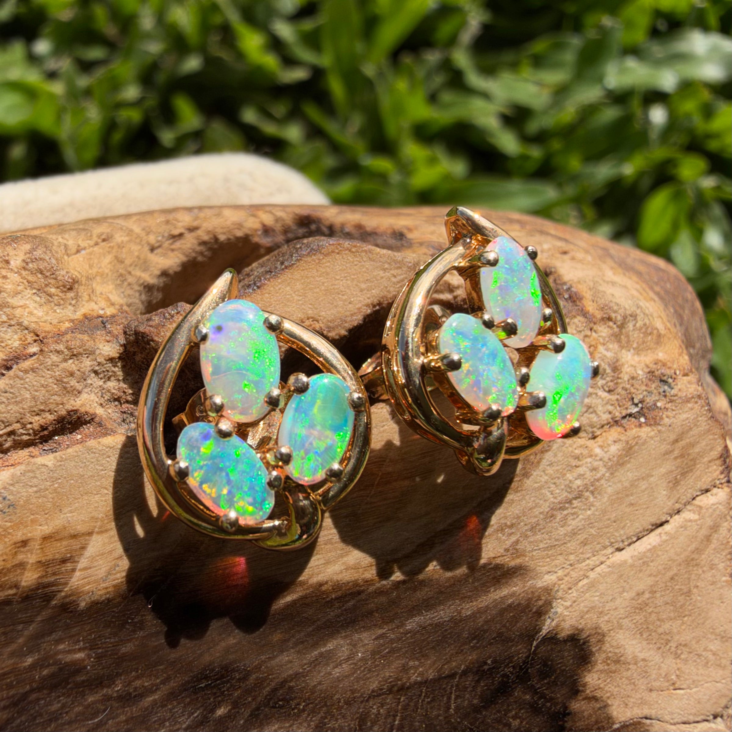 1ct Lightning Ridge Opal Cluster Stud Earrings ~ 'Deloraine Cluster' | 14ct Yellow Gold | Solid Australian Opal