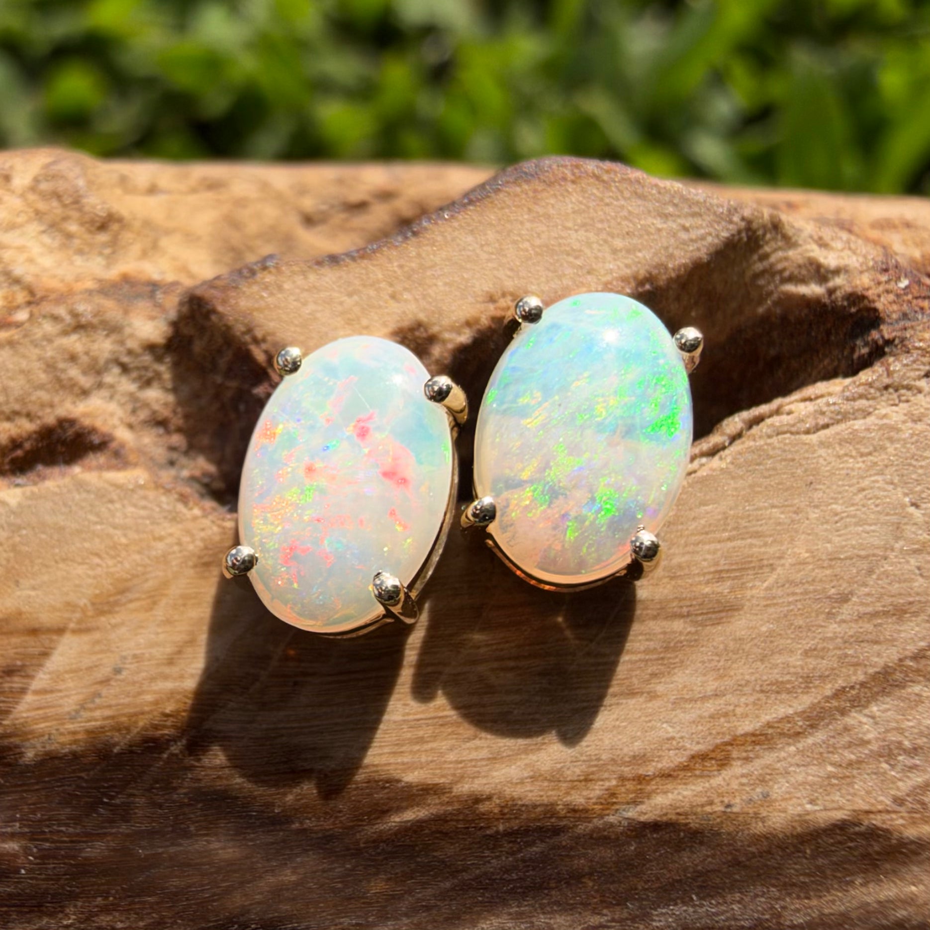 1.2ct Coober Pedy Opal Stud Earrings ~ 'Ballarat Golden Drops' | 9ct Yellow Gold | Solid Australian Opal