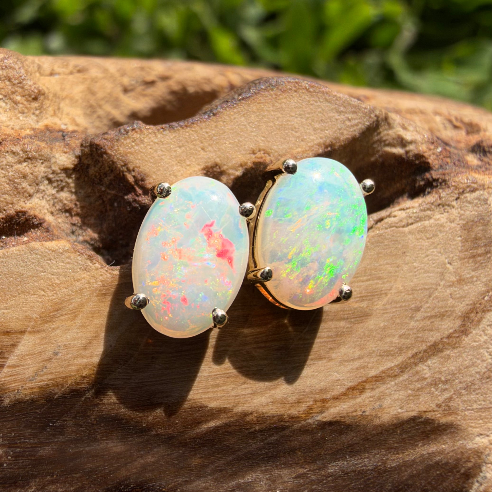 1.2ct Coober Pedy Opal Stud Earrings ~ 'Ballarat Golden Drops' | 9ct Yellow Gold | Solid Australian Opal